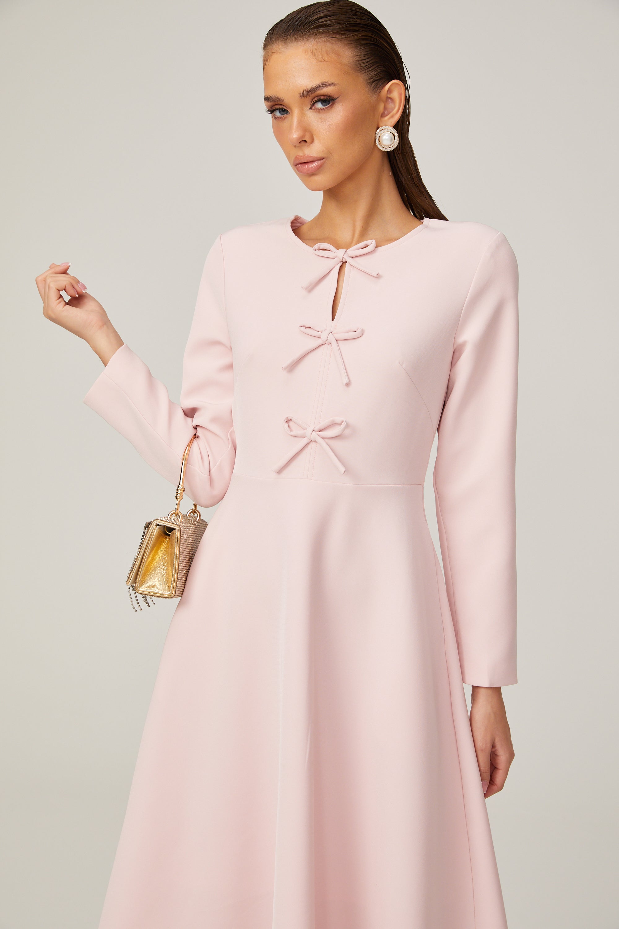 Elise pink bow-detail split-neck midi dress (Final Sale-US Only)