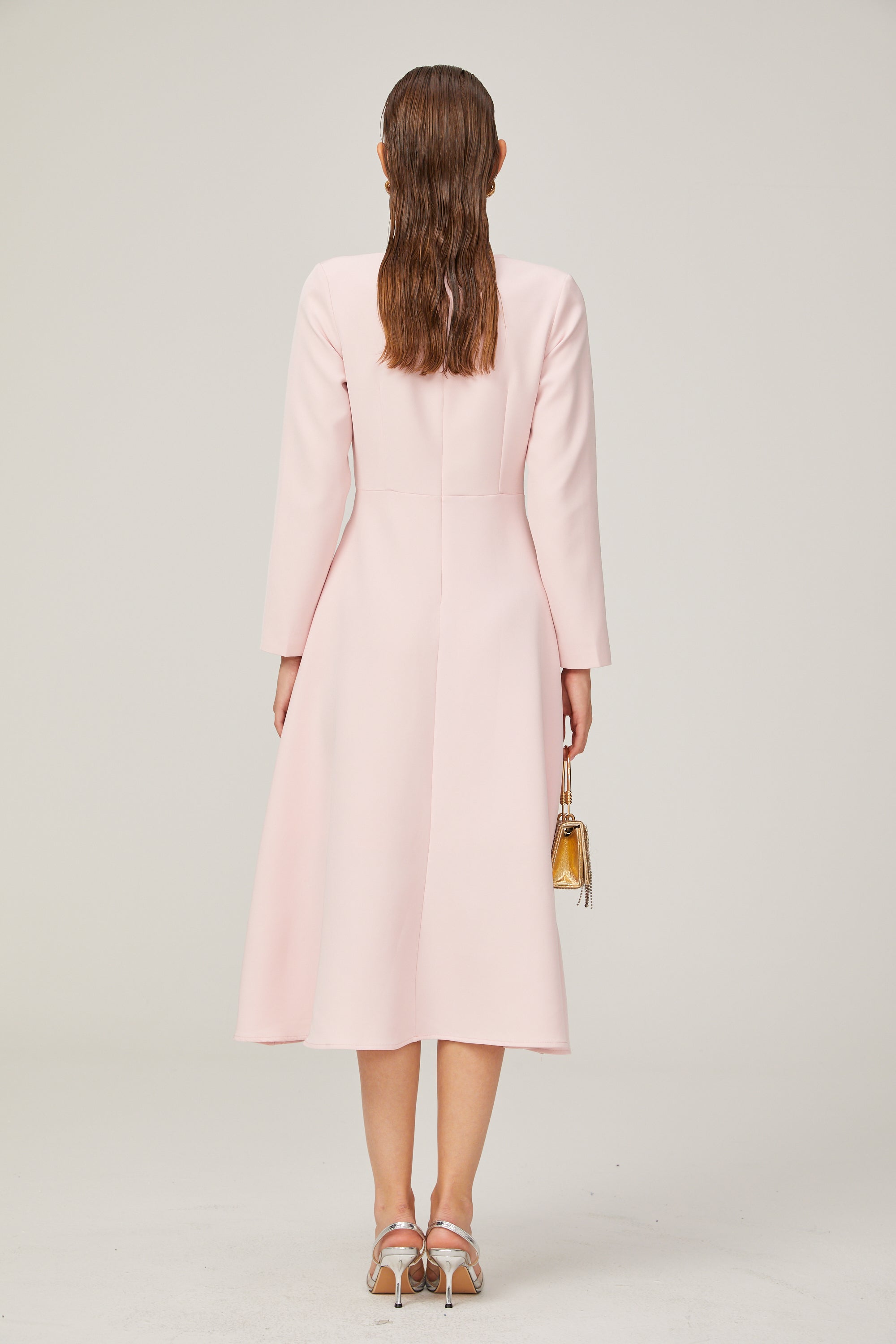 Elise pink bow-detail split-neck midi dress (Final Sale-US Only)