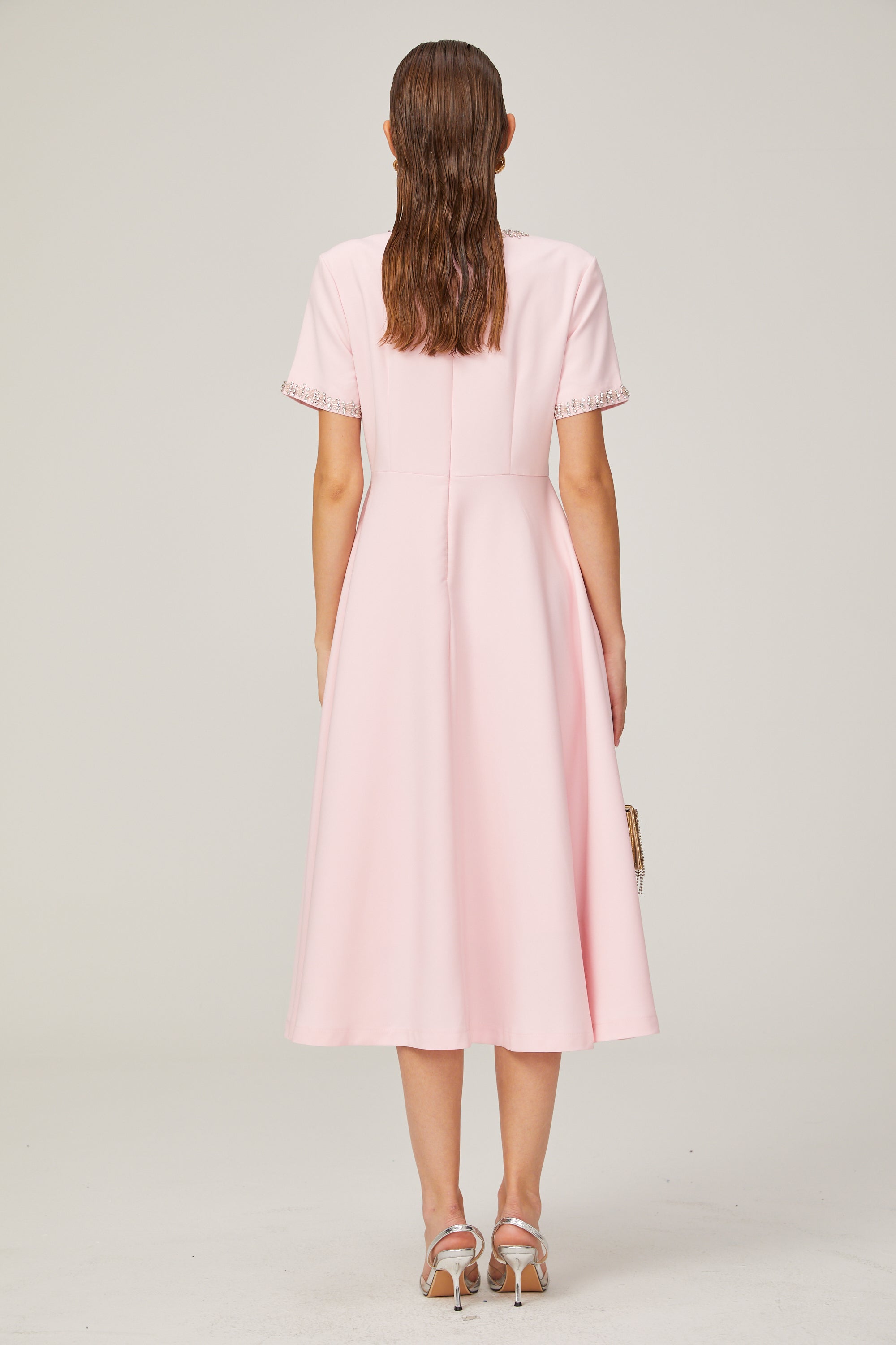 Cassiopeia crystal-accented pink bow midi dress (Final Sale-US Only)