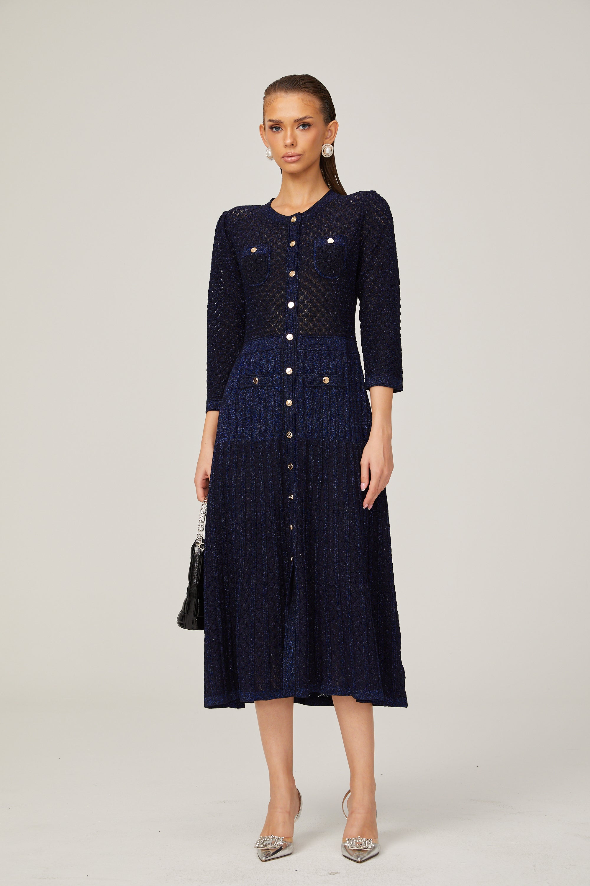 Élodie knitted long-sleeve midi dress in Blue (Final Sale-US Only)