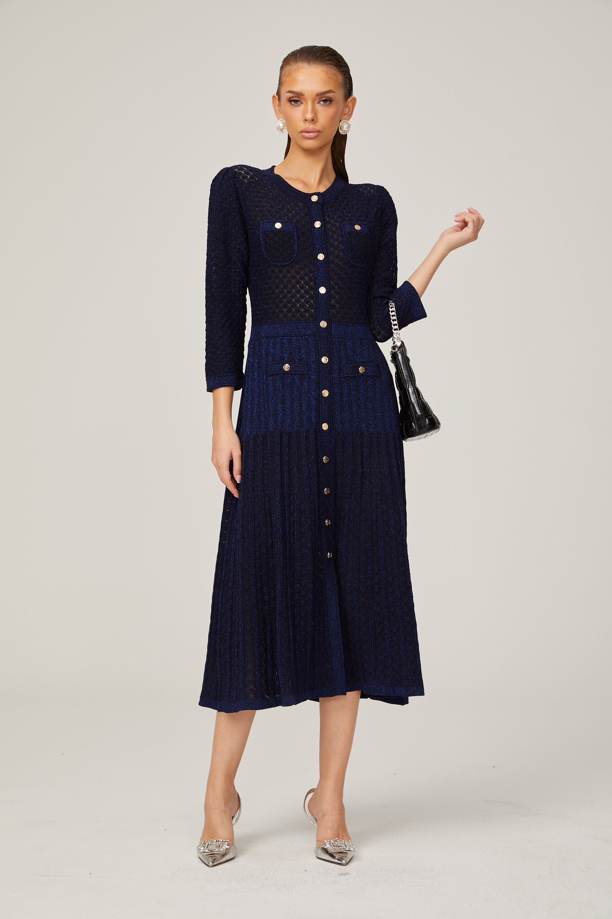Élodie knitted long-sleeve midi dress in Blue (Final Sale-US Only)