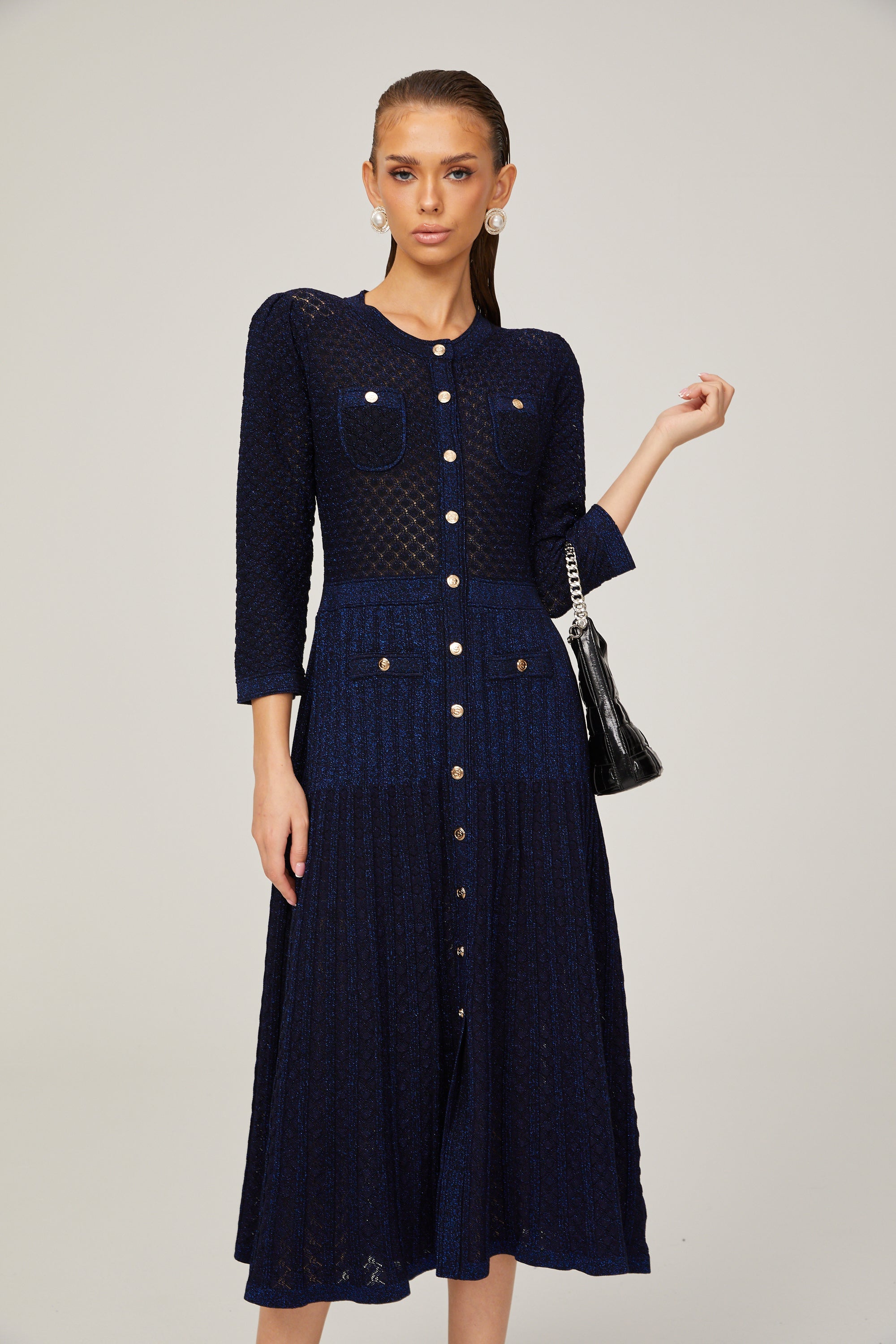 Élodie knitted long-sleeve midi dress in Blue (Final Sale-US Only)