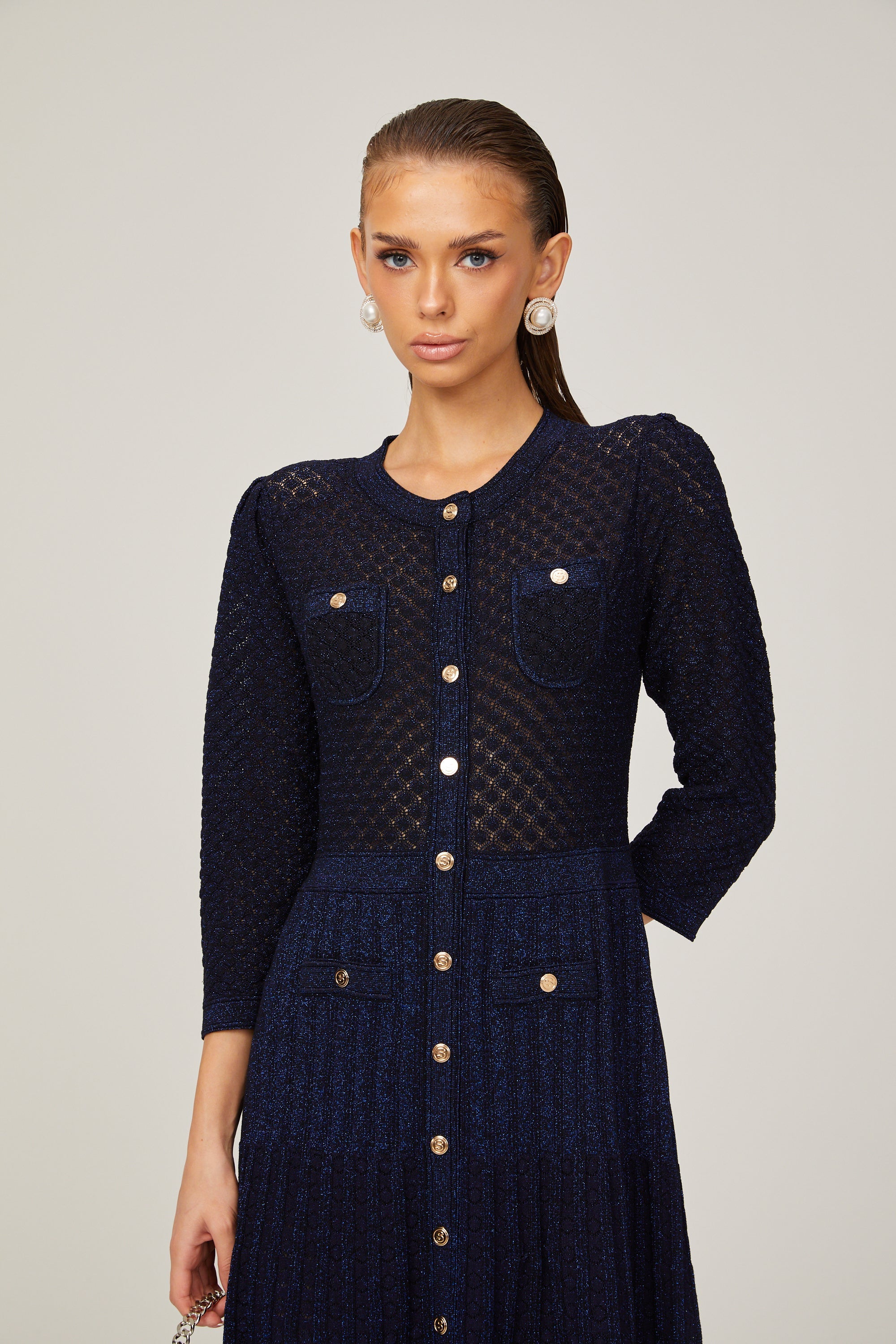 Élodie knitted long-sleeve midi dress in Blue (Final Sale-US Only)