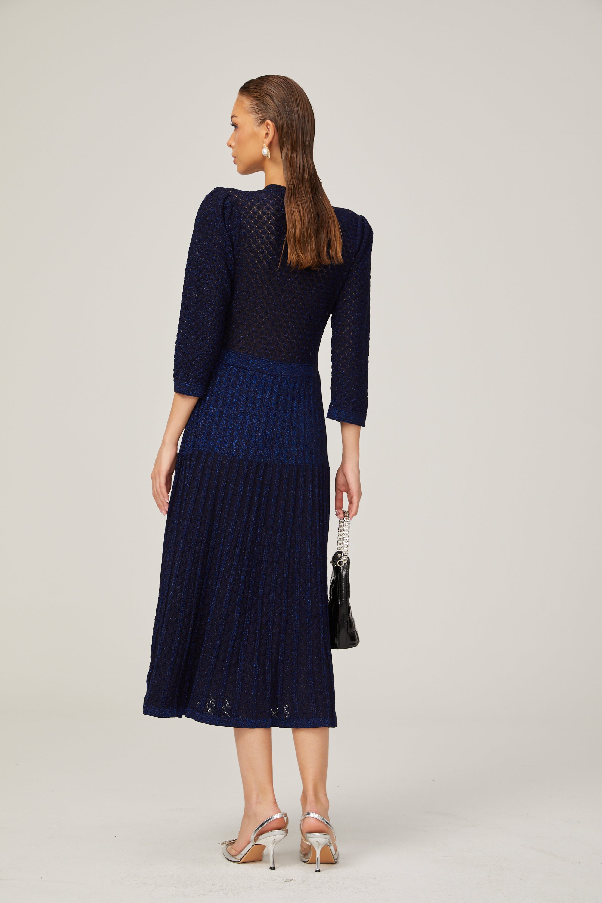 Élodie knitted long-sleeve midi dress in Blue (Final Sale-US Only)