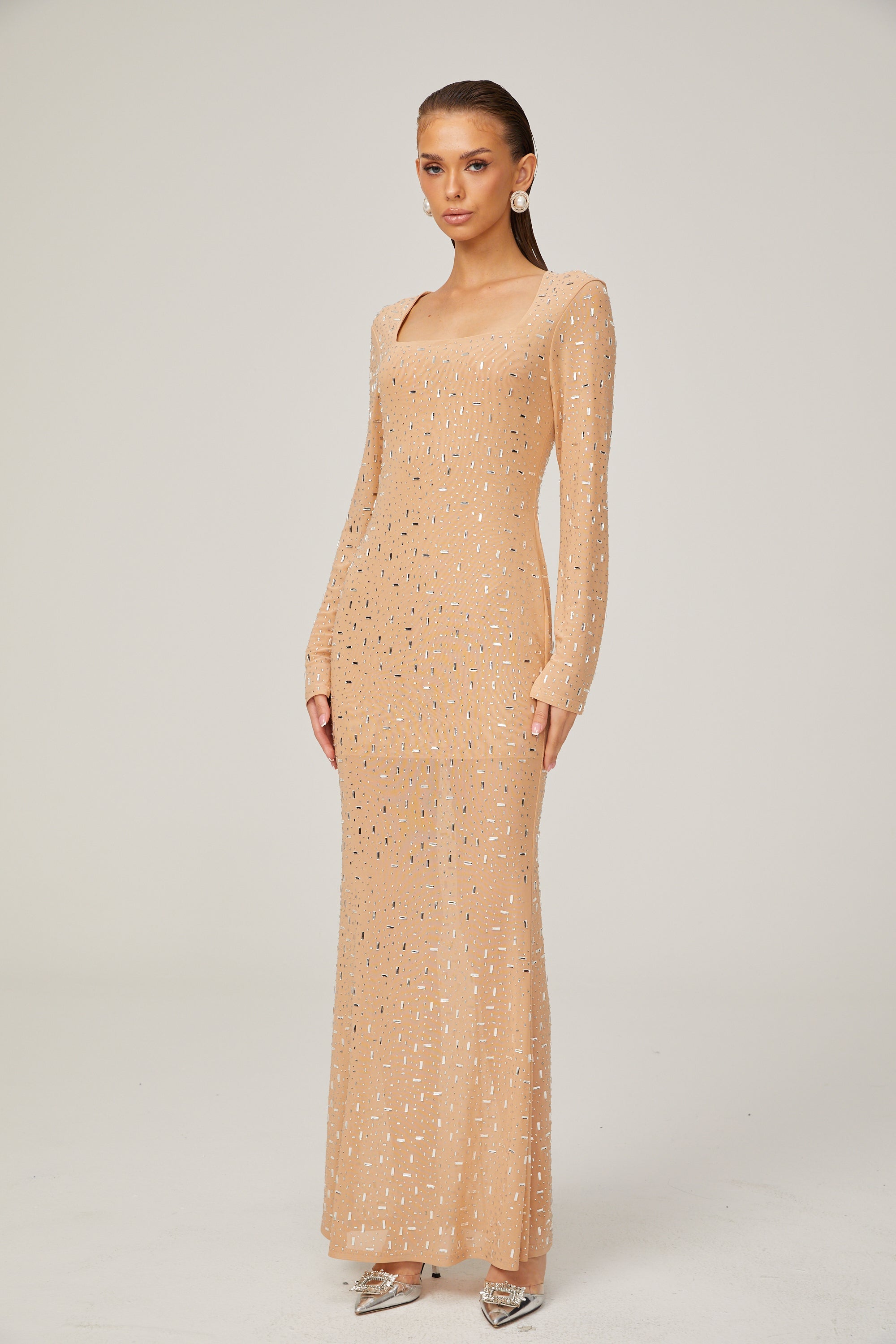 Ghislaine rhinestone stretch-mesh maxi dress (US Only)