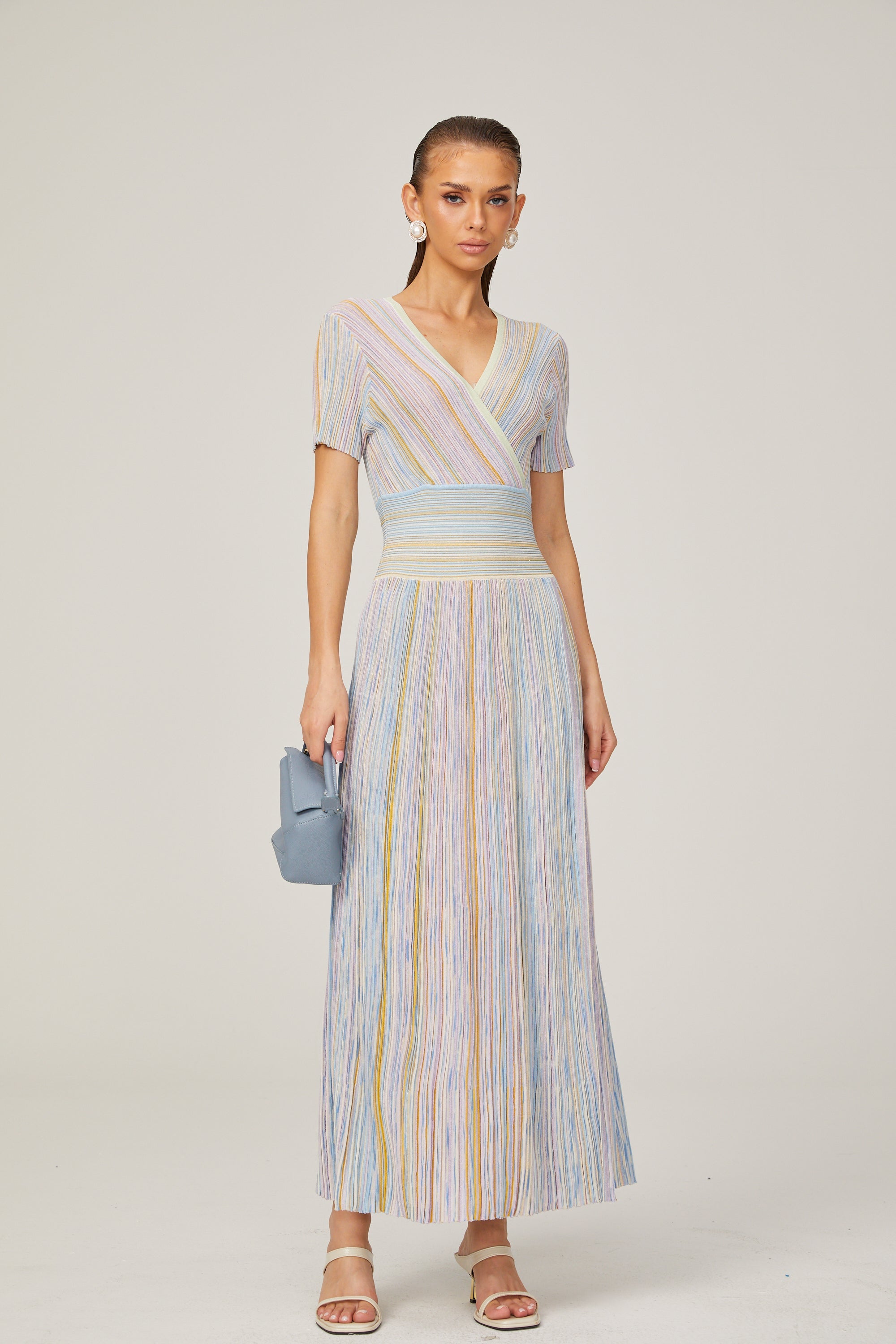 Diane contrast-color pinstripe rib-knit midi dress