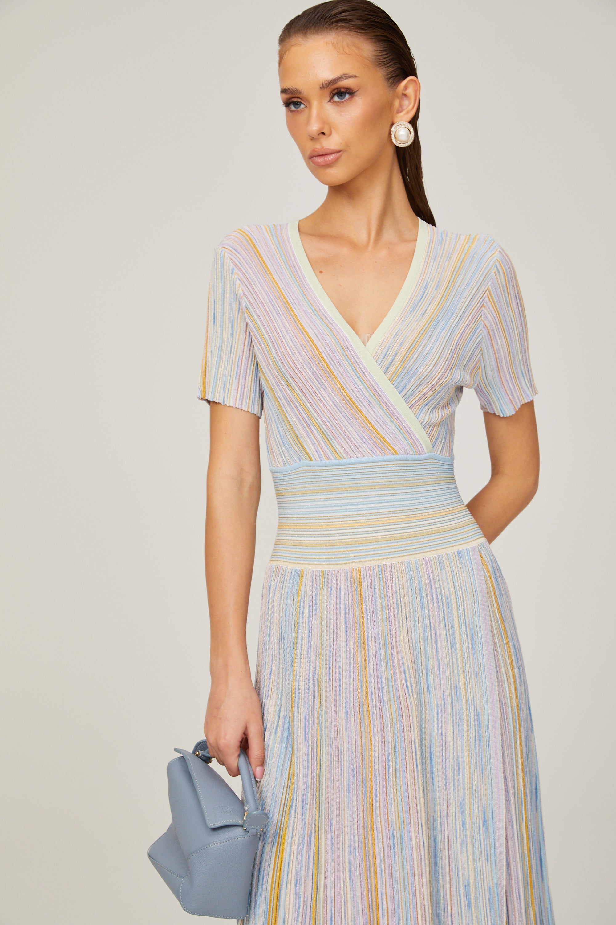 Diane contrast-color pinstripe rib-knit midi dress