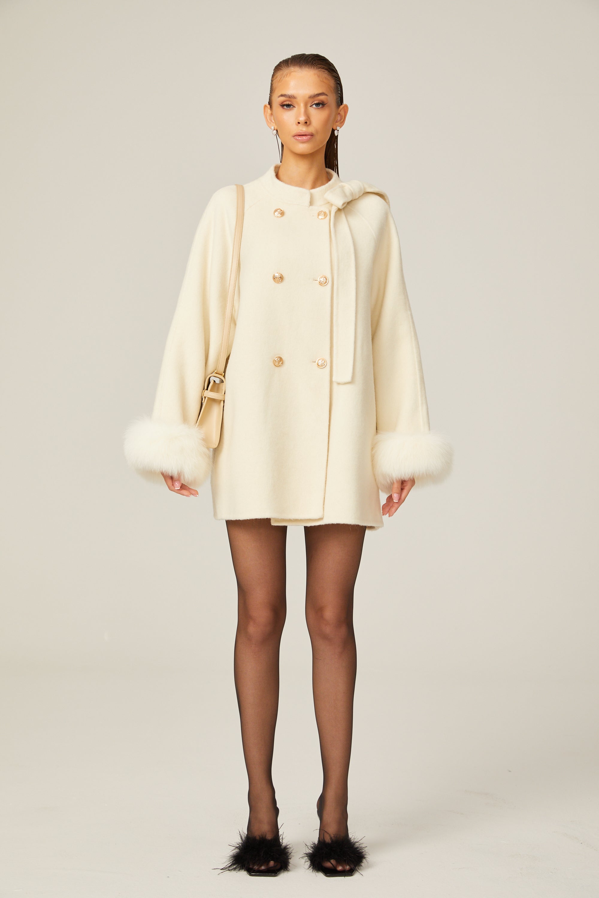 Colette white wool fur bowknot coat (Final Sale)