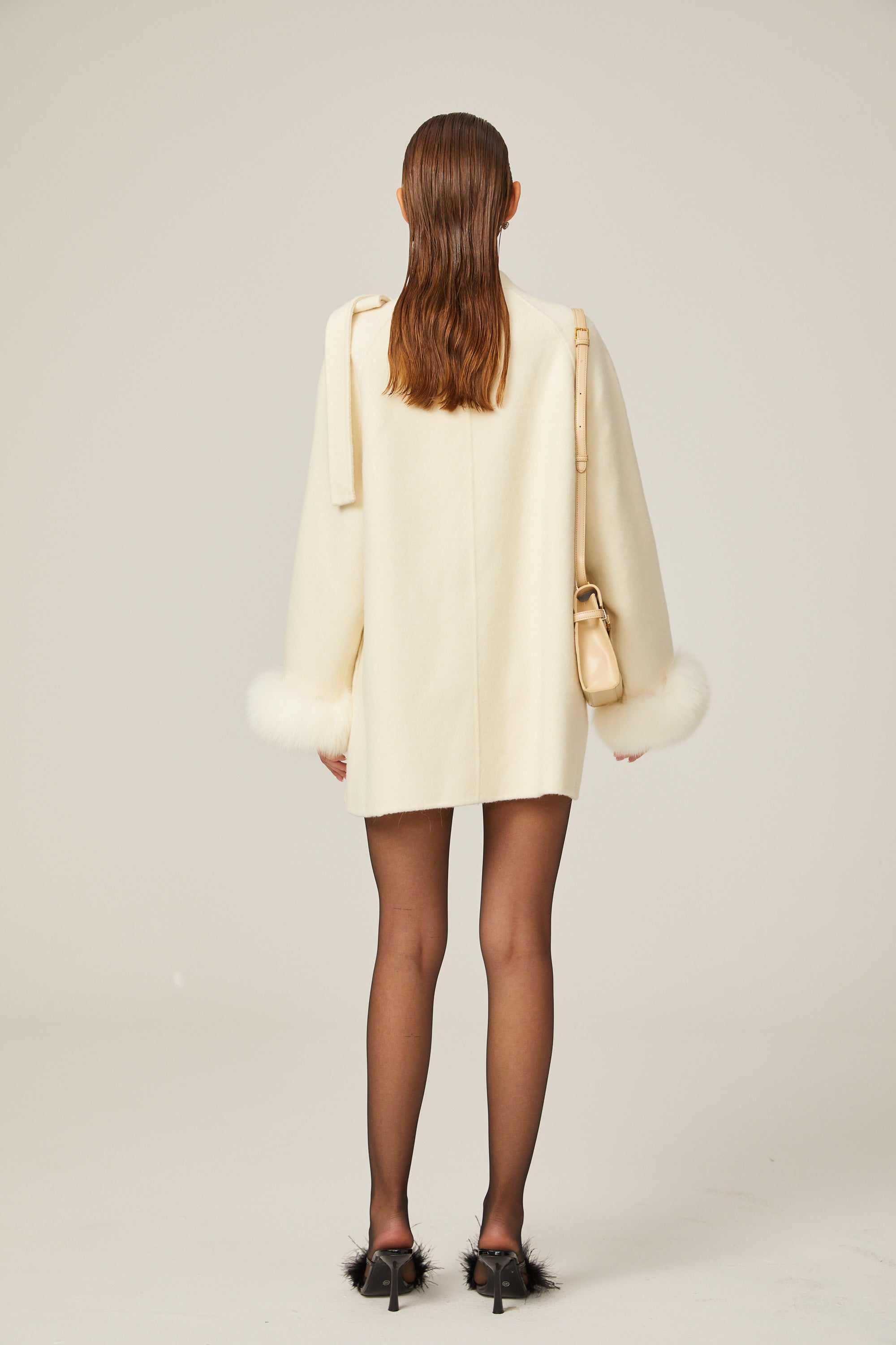Colette white wool fur bowknot coat (Final Sale)