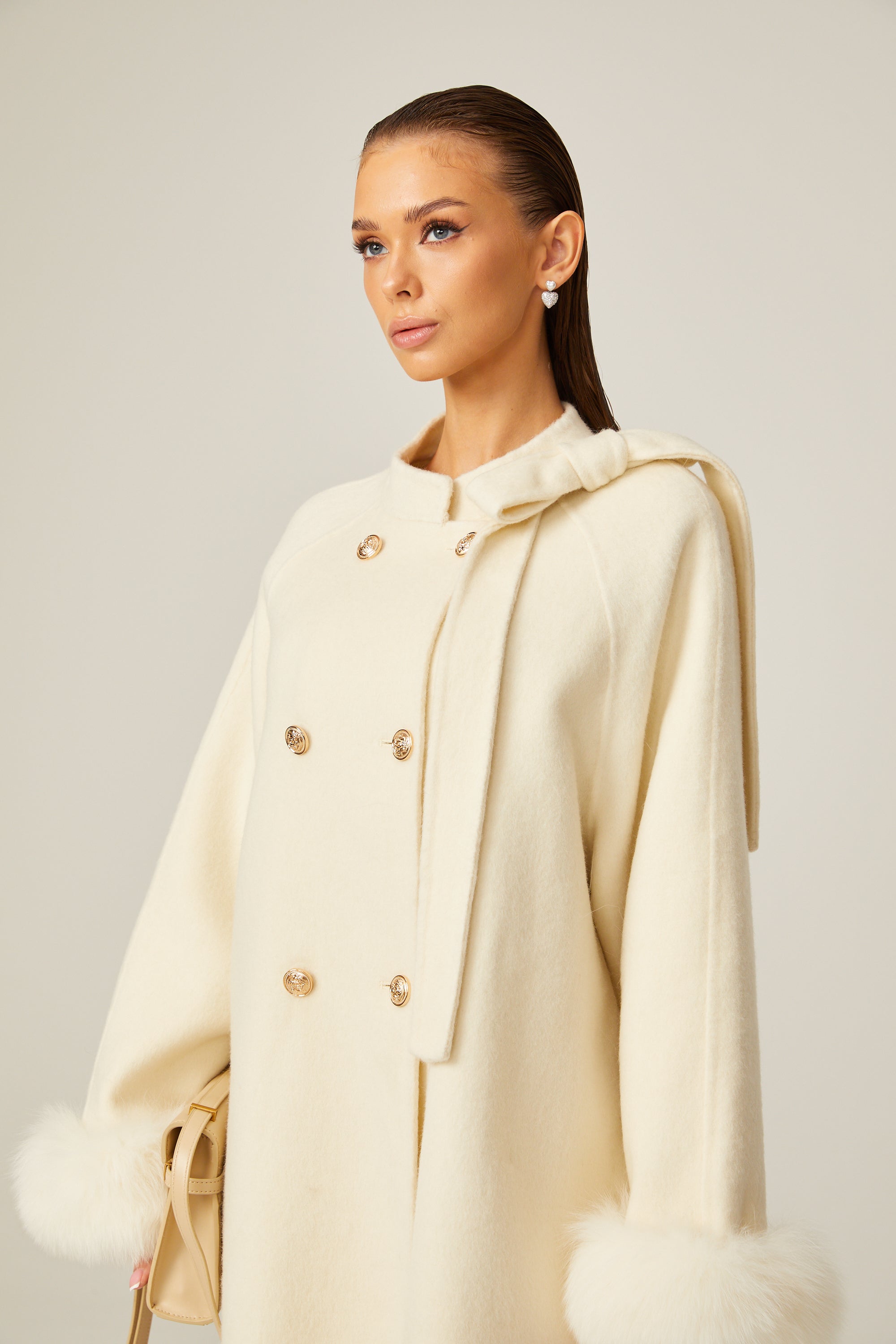 Colette white wool fur bowknot coat (Final Sale)