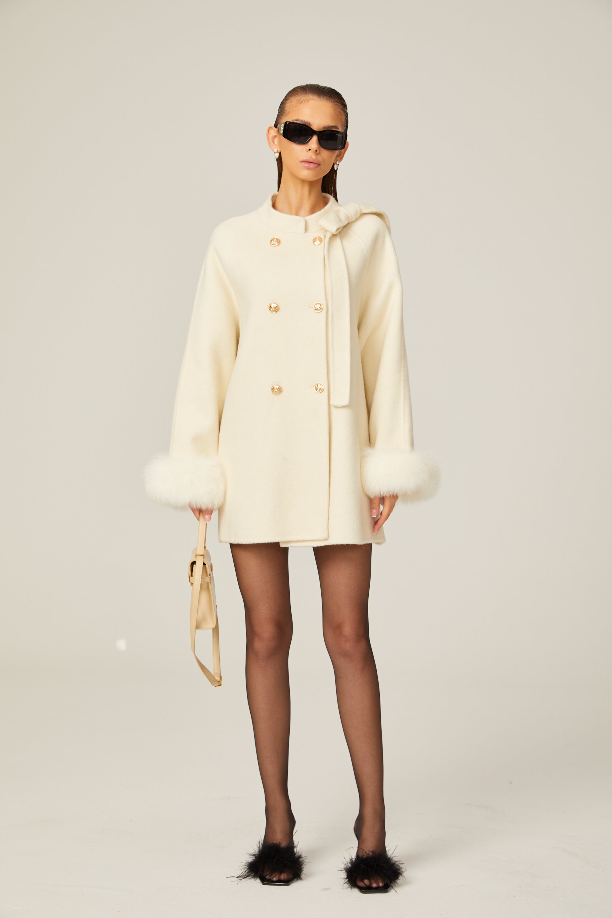 Colette white wool fur bowknot coat (Final Sale)