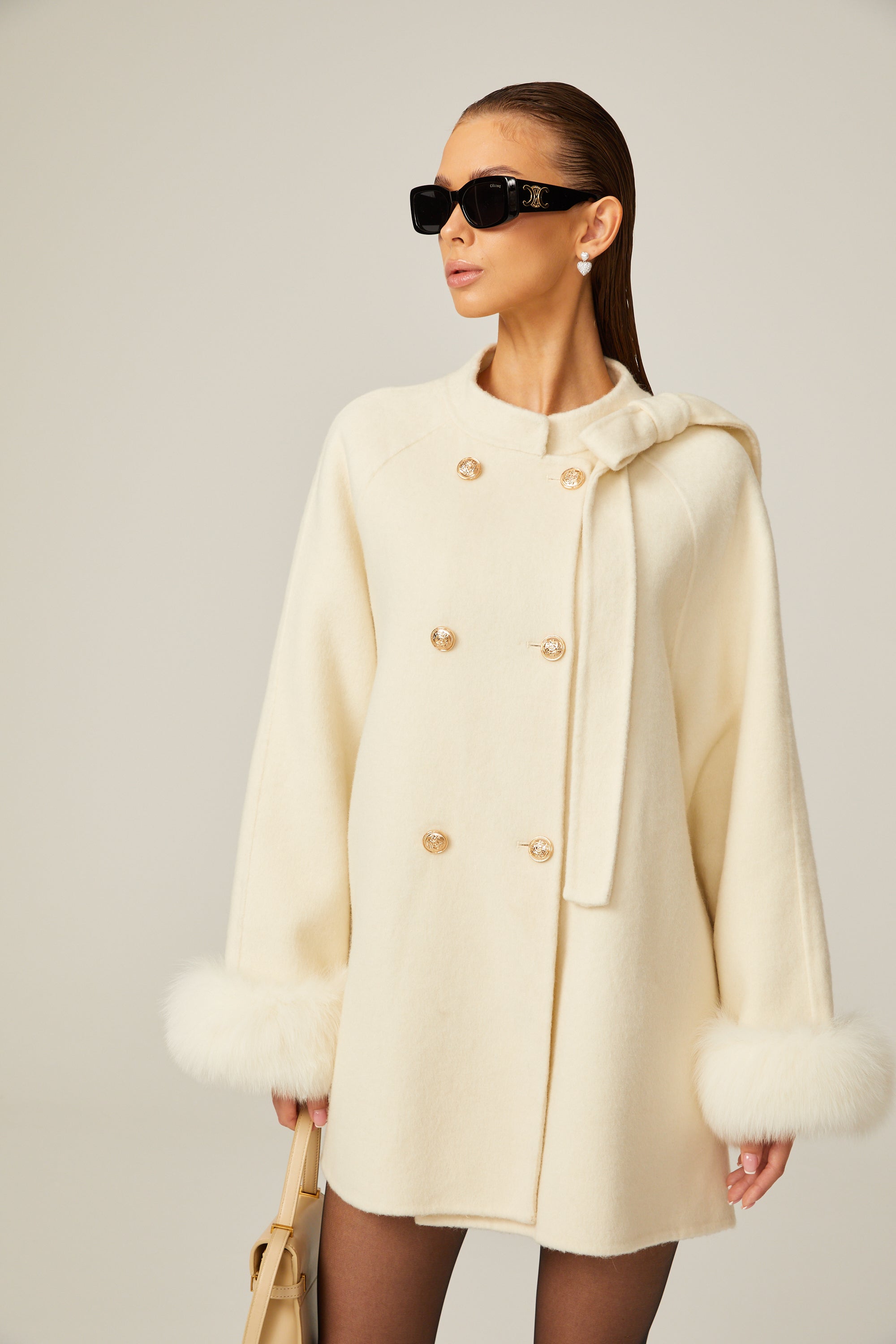Colette white wool fur bowknot coat (Final Sale)