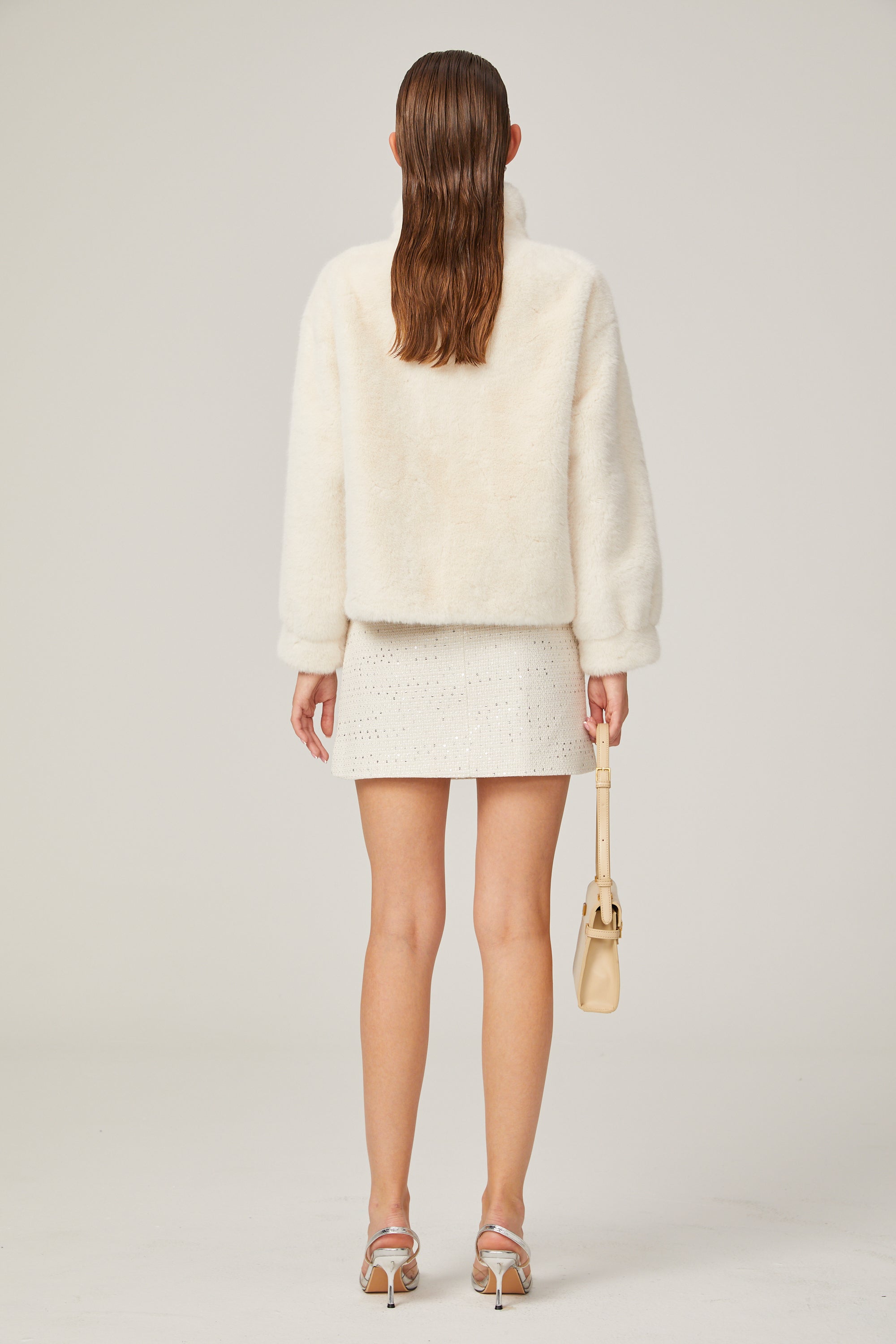 Chantal white faux-fur double-breasted jacket (Final Sale)