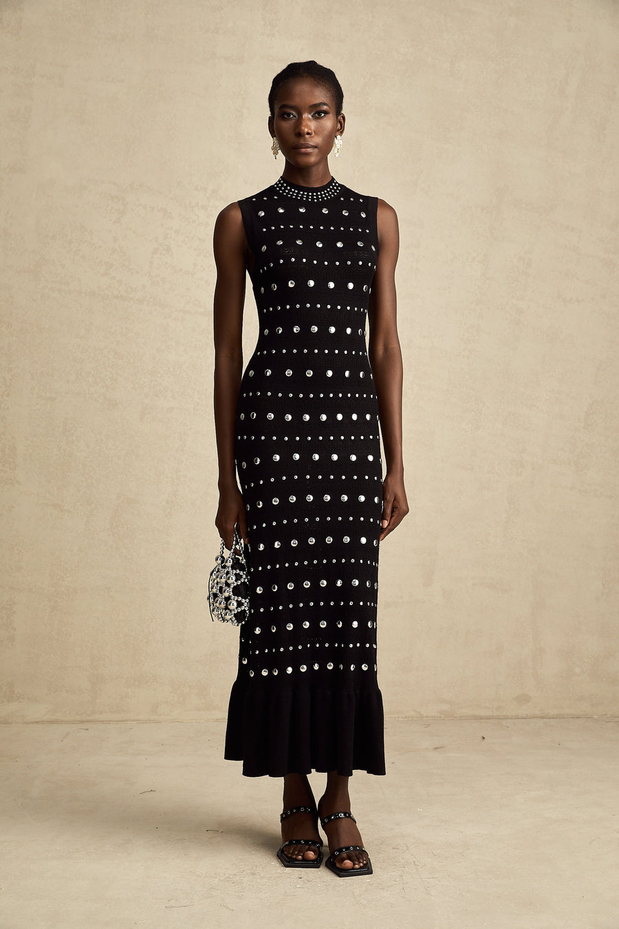 Chloé studded crochet-knit maxi dress in Black