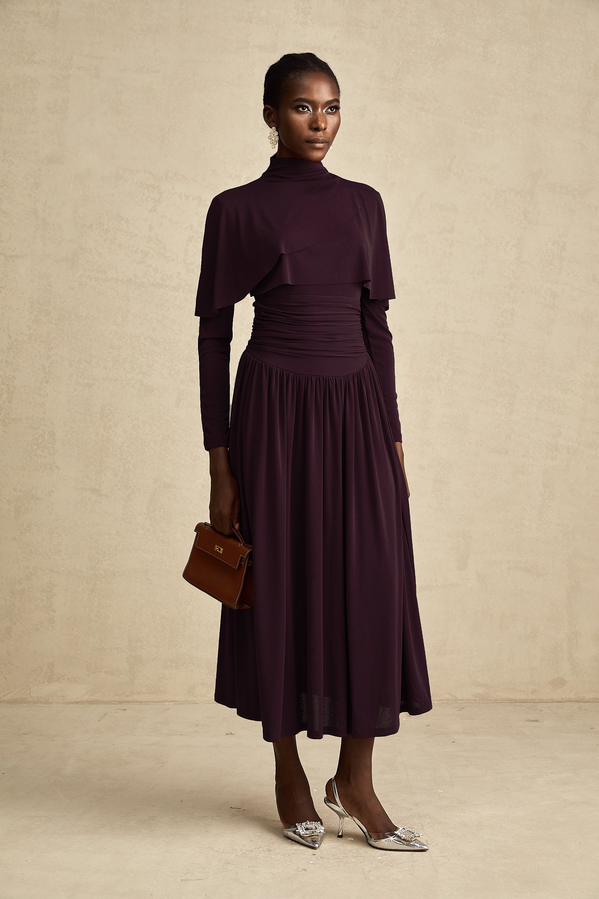 Camille Red Ruched Midi Dress with Flap Design Detail (Final Sale-US Only)