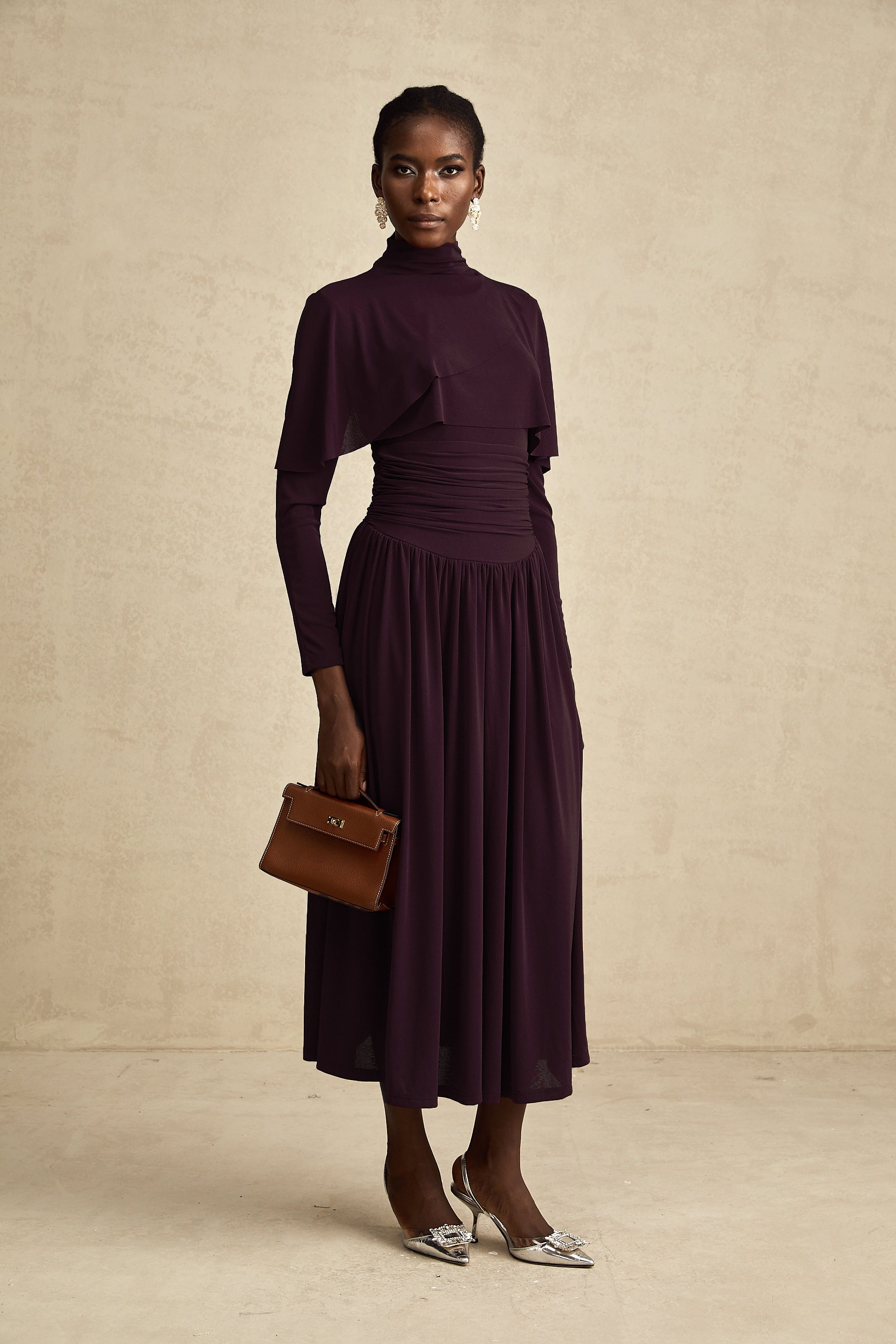Camille Red Ruched Midi Dress with Flap Design Detail (Final Sale)