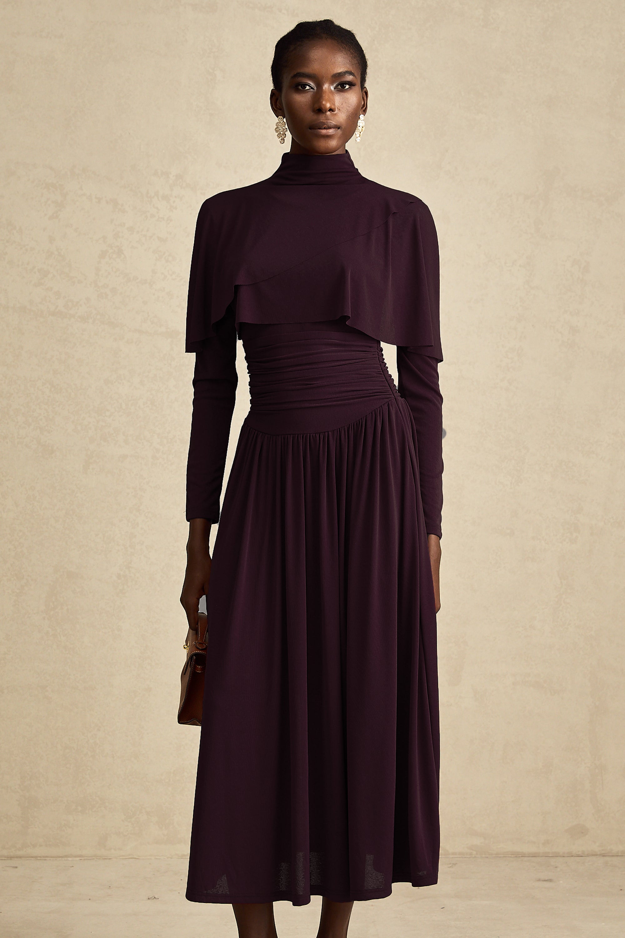 Camille Red Ruched Midi Dress with Flap Design Detail (Final Sale)