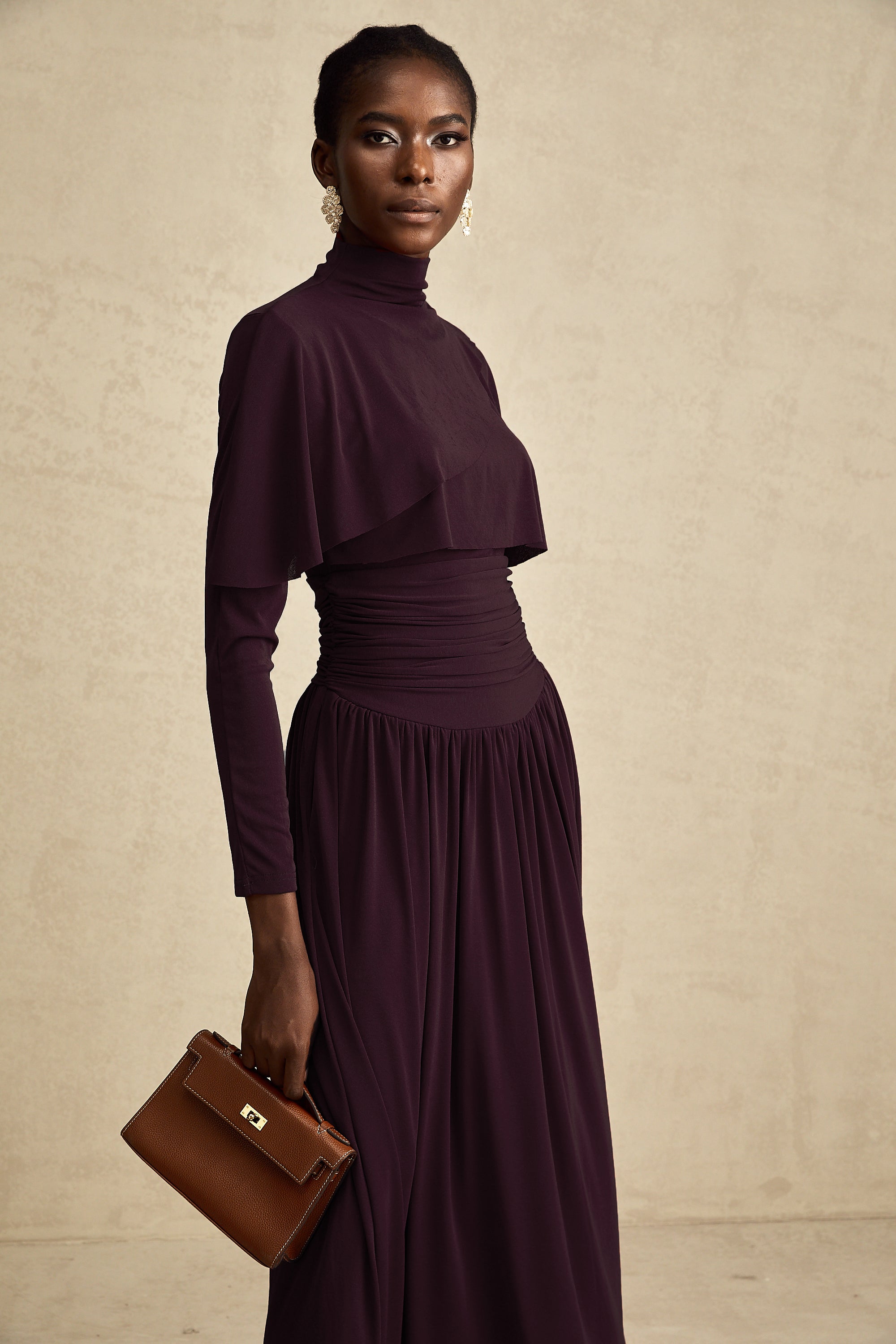 Camille Red Ruched Midi Dress with Flap Design Detail (Final Sale)