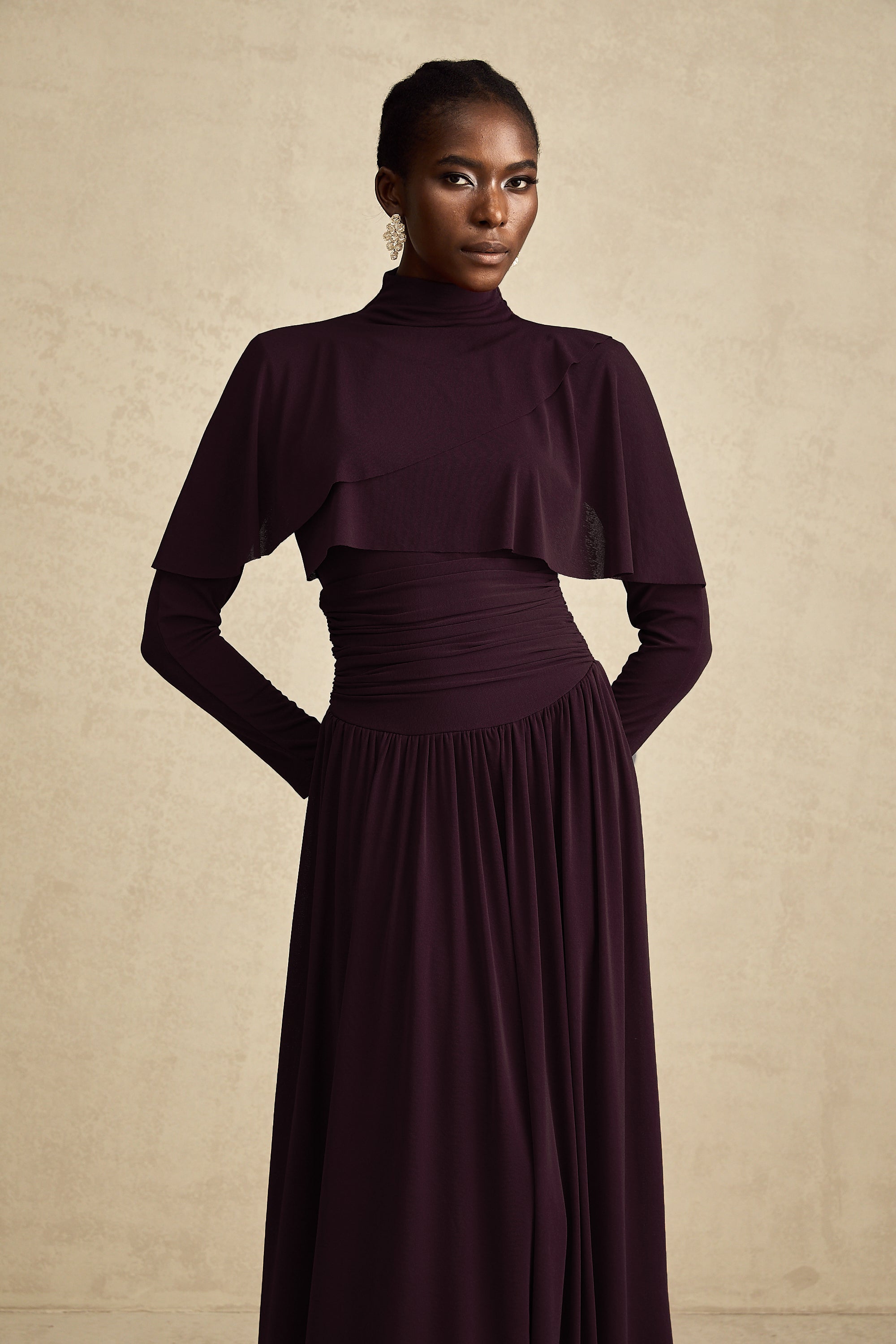 Camille Red Ruched Midi Dress with Flap Design Detail (Final Sale)