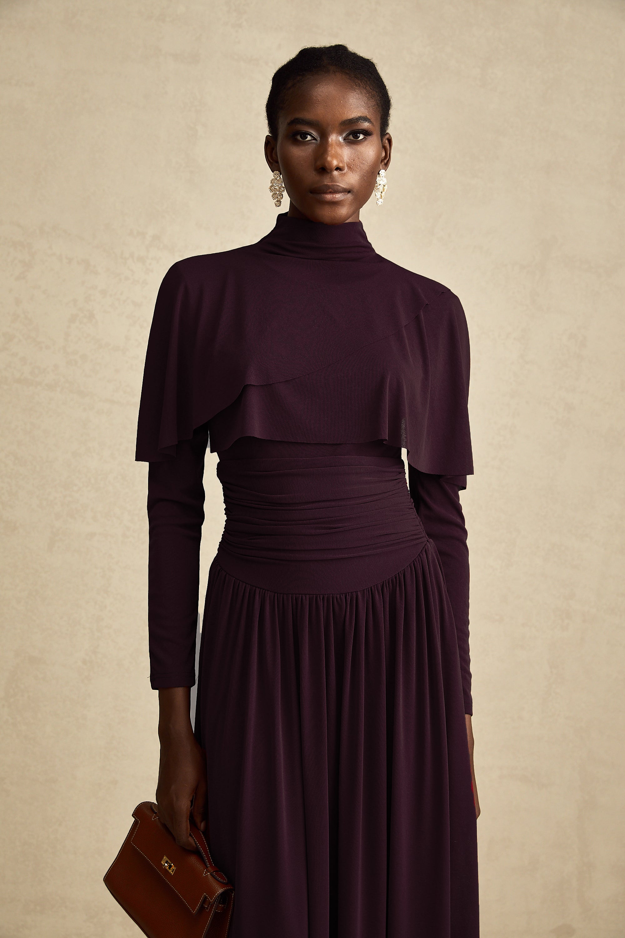 Camille Red Ruched Midi Dress with Flap Design Detail (Final Sale)