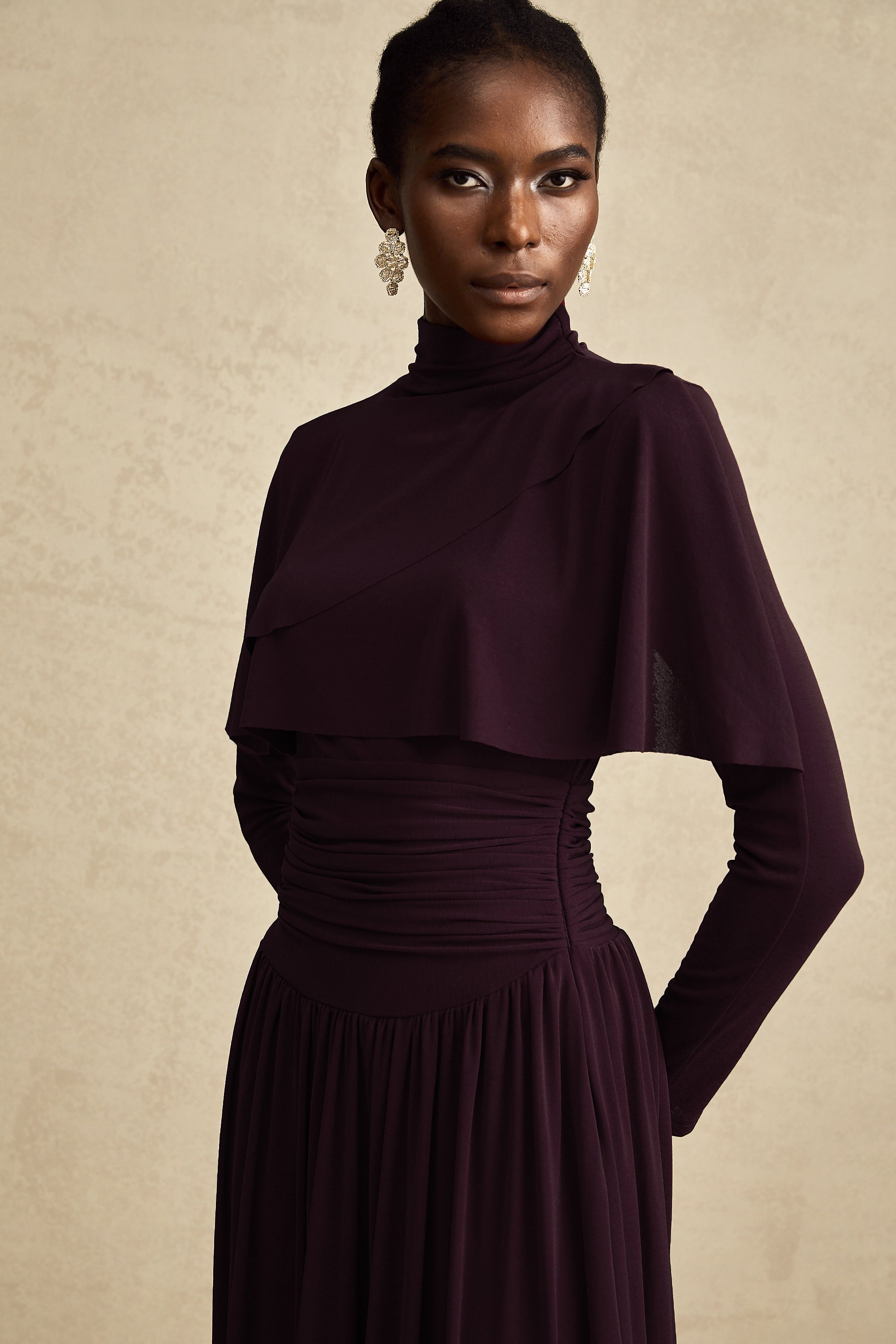 Camille Red Ruched Midi Dress with Flap Design Detail (Final Sale-US Only)