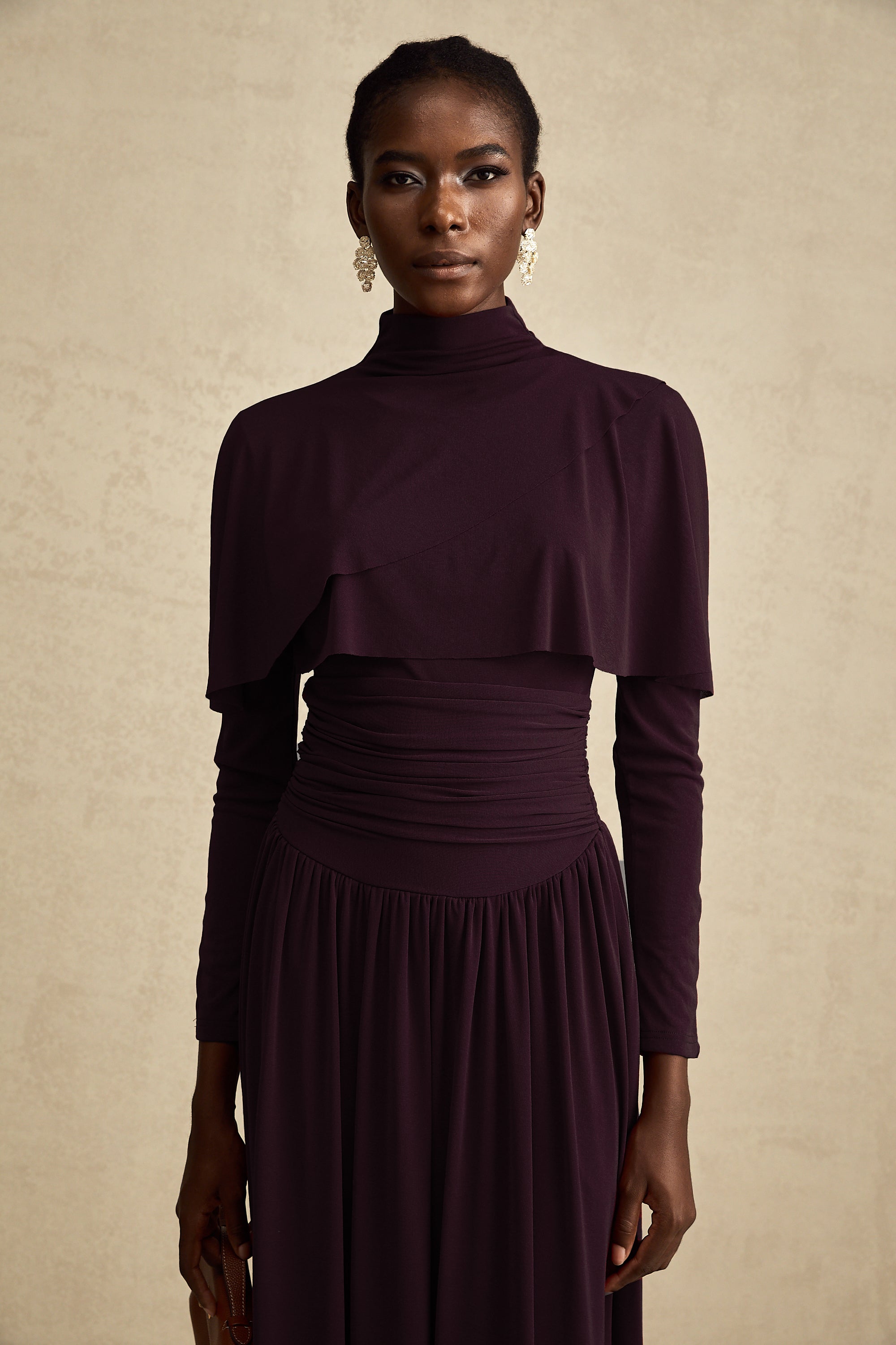 Camille Red Ruched Midi Dress with Flap Design Detail (Final Sale-US Only)
