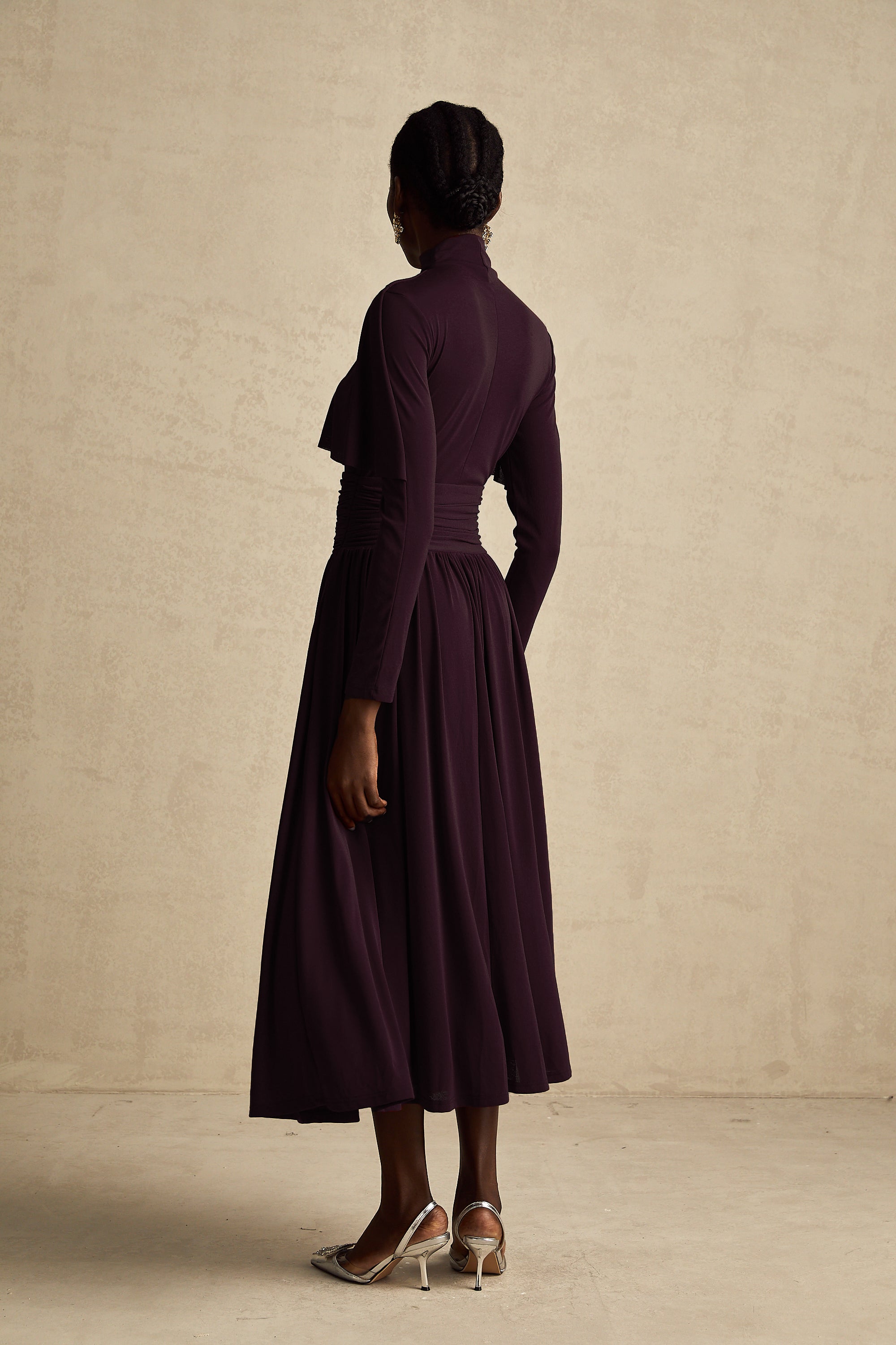 Camille Red Ruched Midi Dress with Flap Design Detail (Final Sale-US Only)