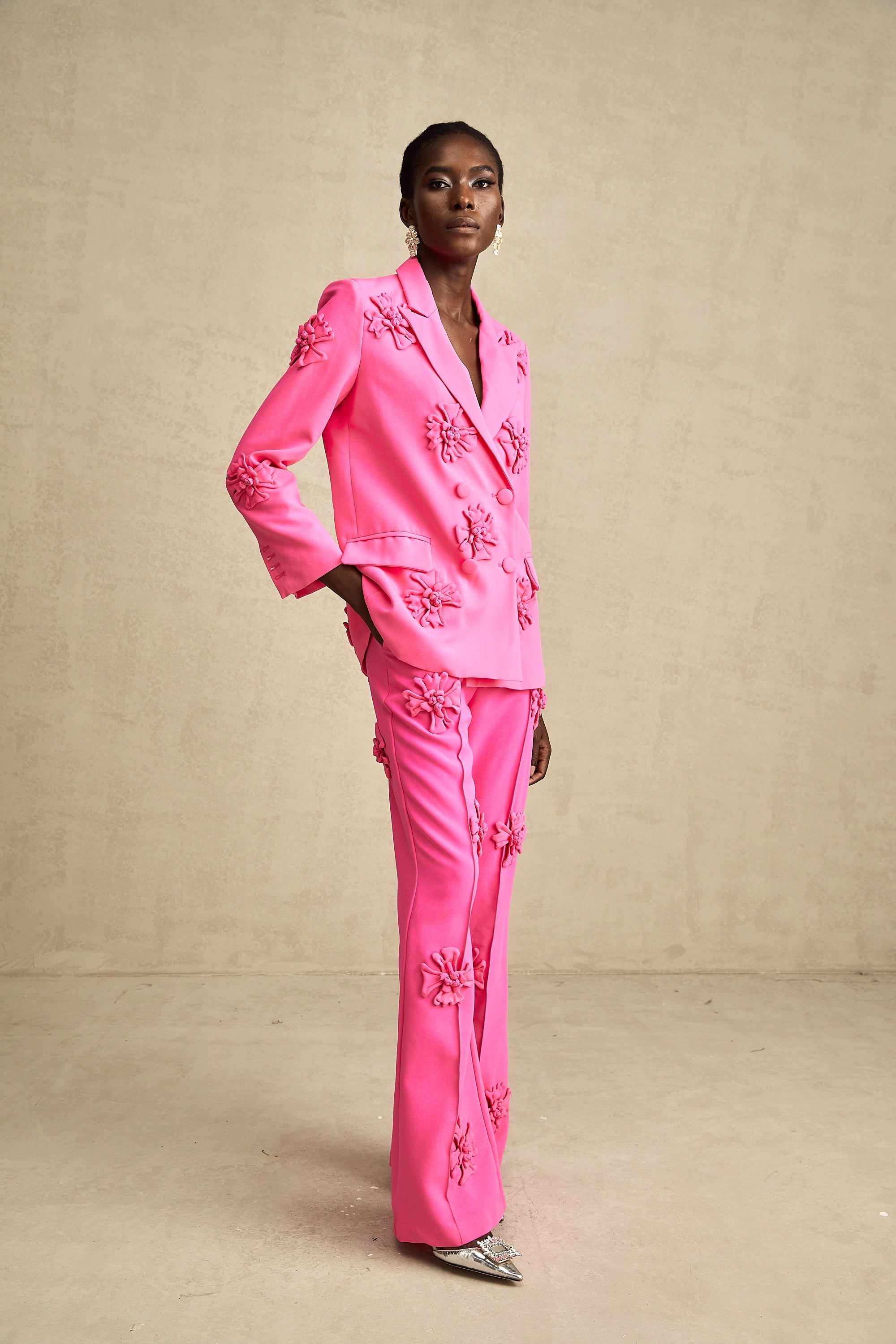 Amélie-Rose pink floral jacket & trousers matching set