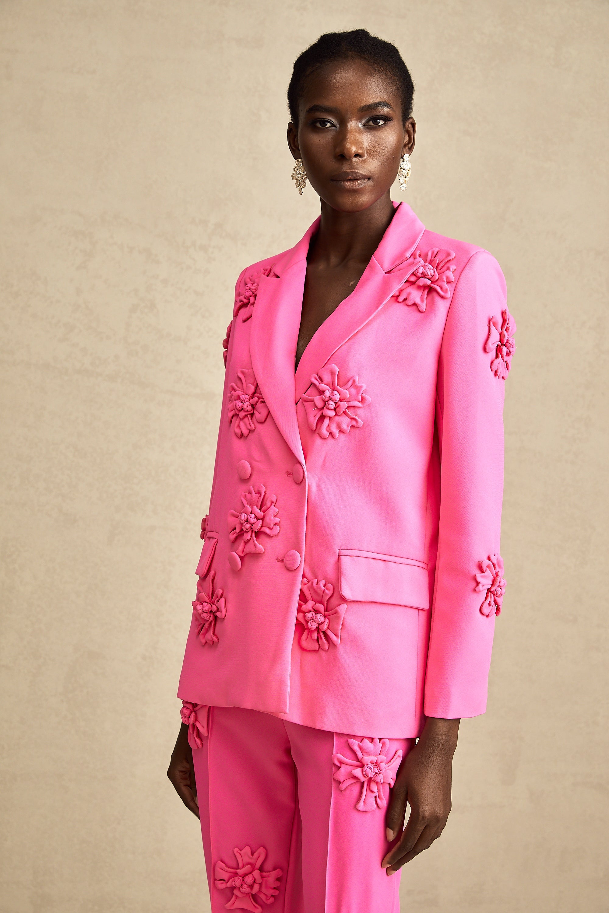 Amélie-Rose pink floral jacket & trousers matching set