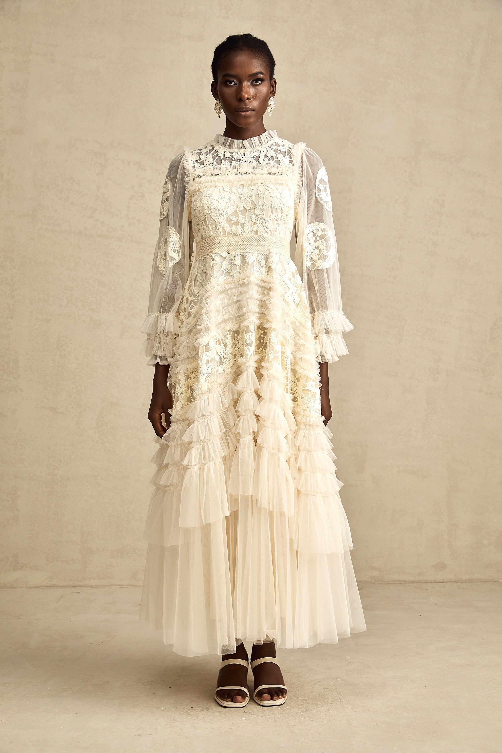 Capucine floral-embroidered layered tulle maxi dress