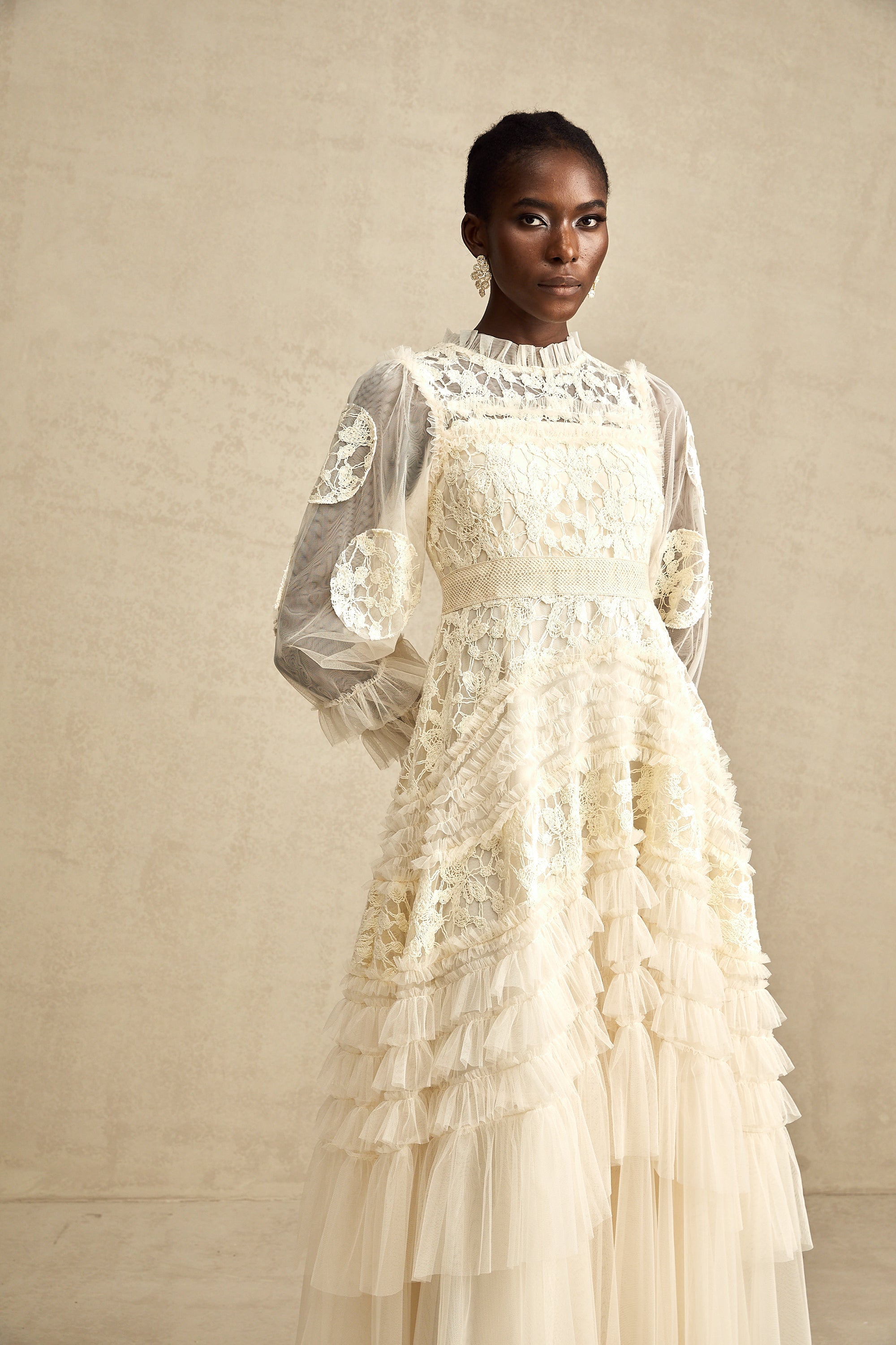 Capucine floral-embroidered layered tulle maxi dress