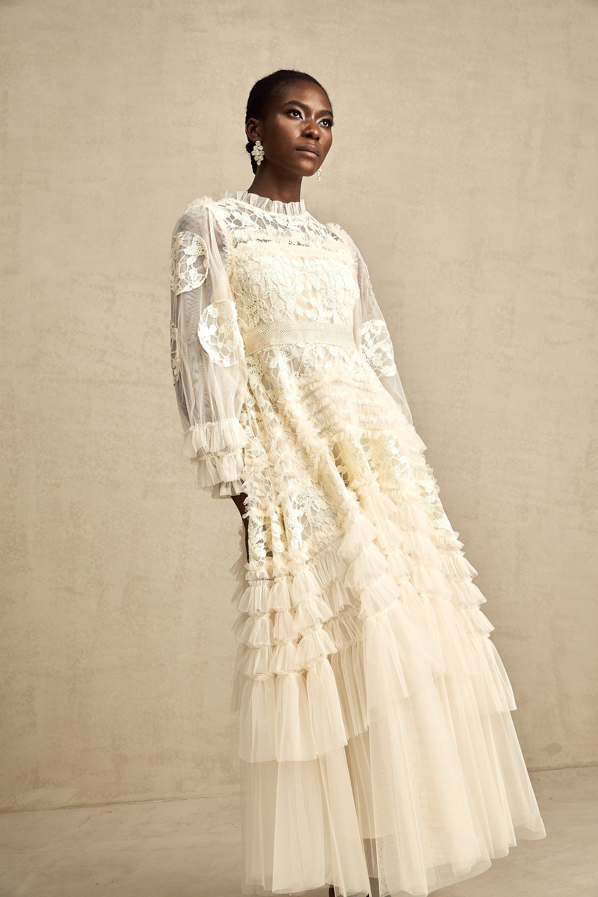 Capucine floral-embroidered layered tulle maxi dress