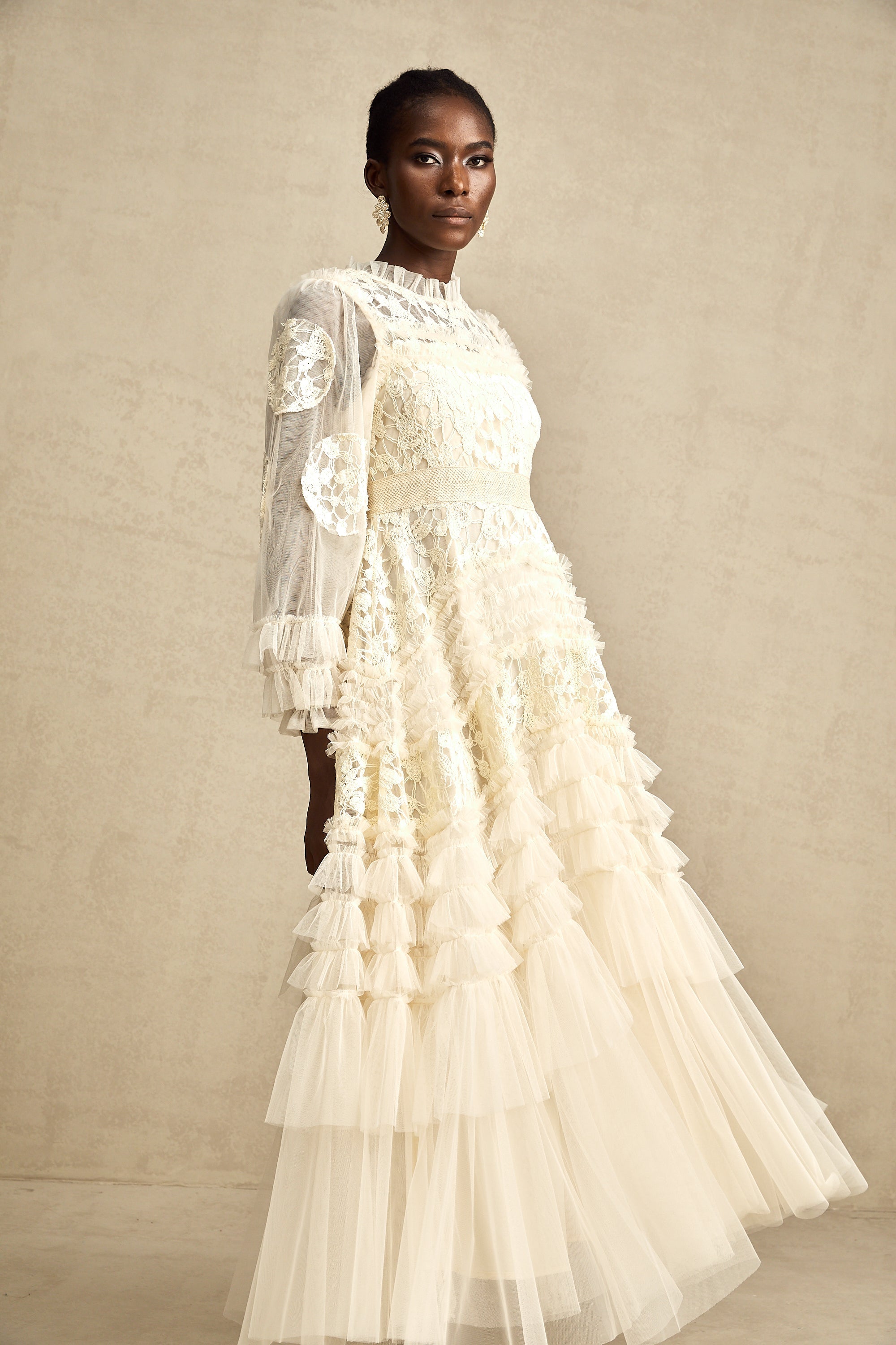Capucine floral-embroidered layered tulle maxi dress