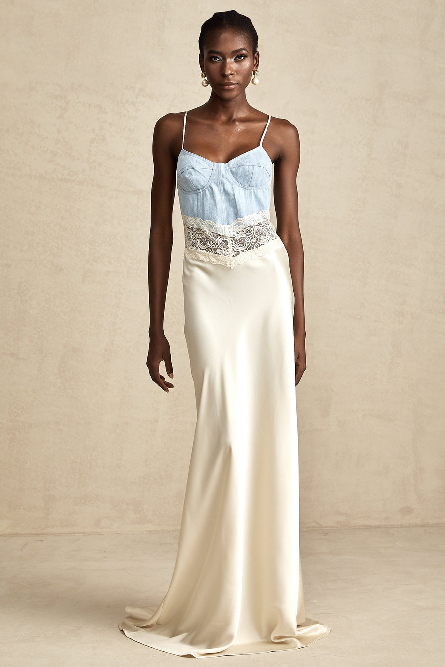 Lisette lace-trim panelled maxi dress