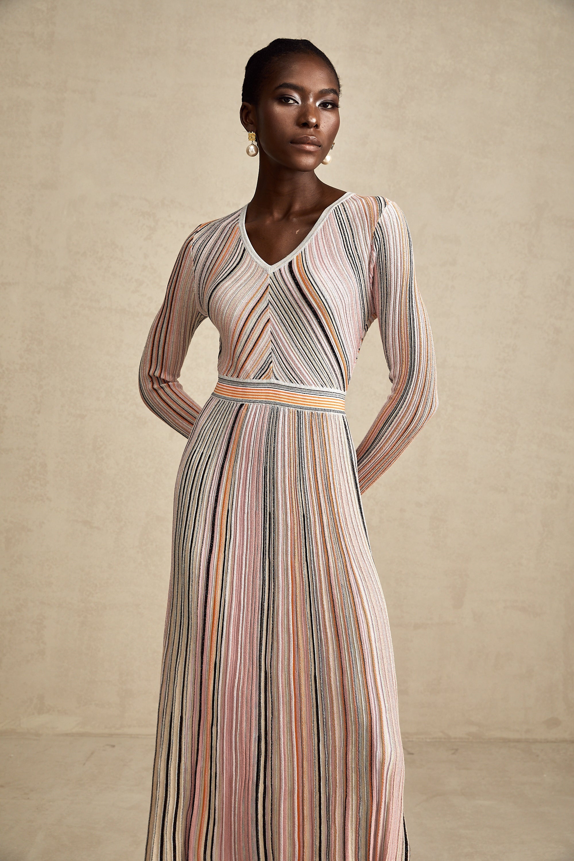 Mathilde metallic pleated midi dress in Pink (US Only)