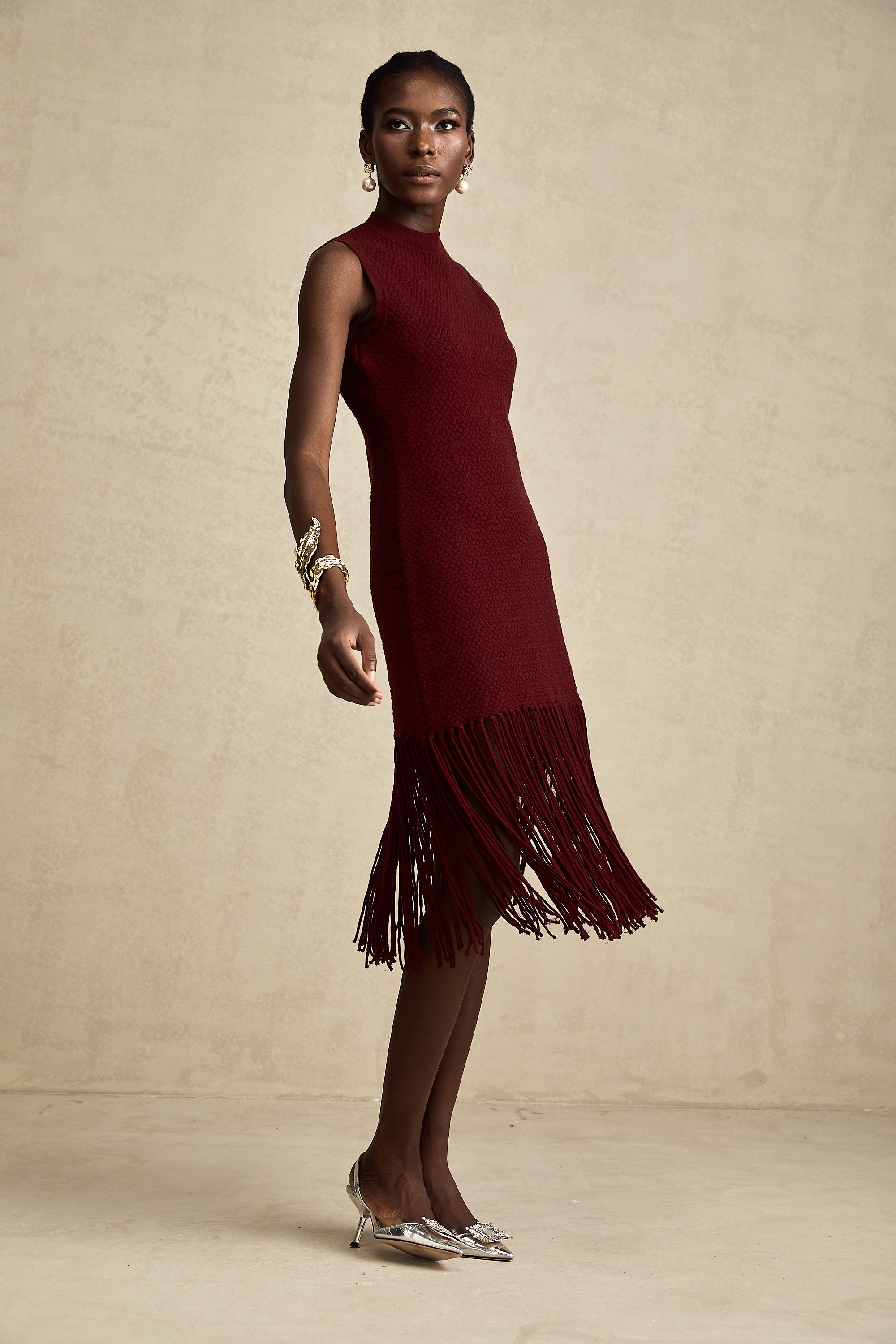 Céline red fringe-detail knitted midi dress (US Only)