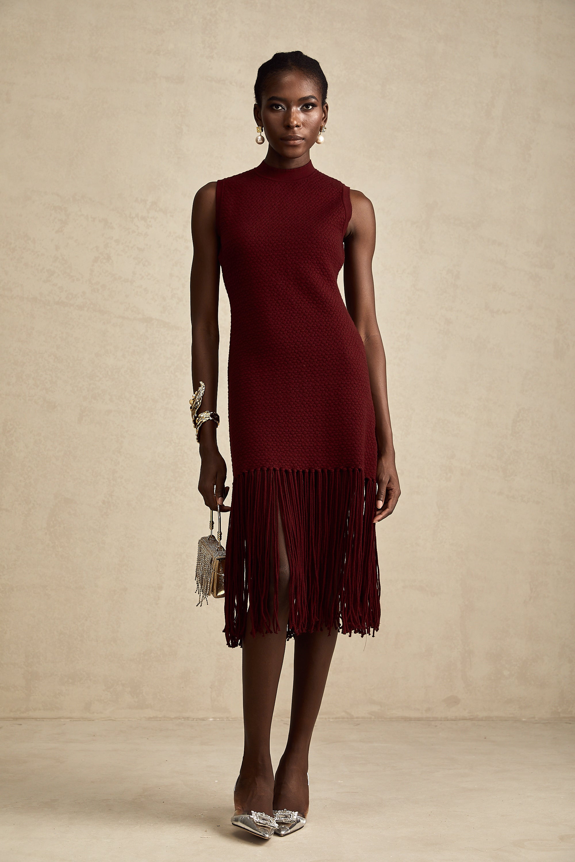 Céline red fringe-detail knitted midi dress (US Only)