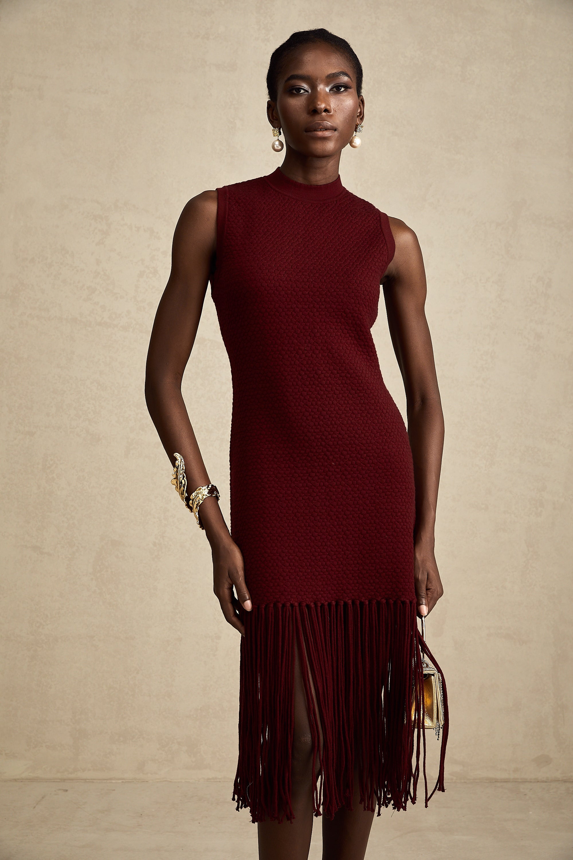 Céline red fringe-detail knitted midi dress (US Only)