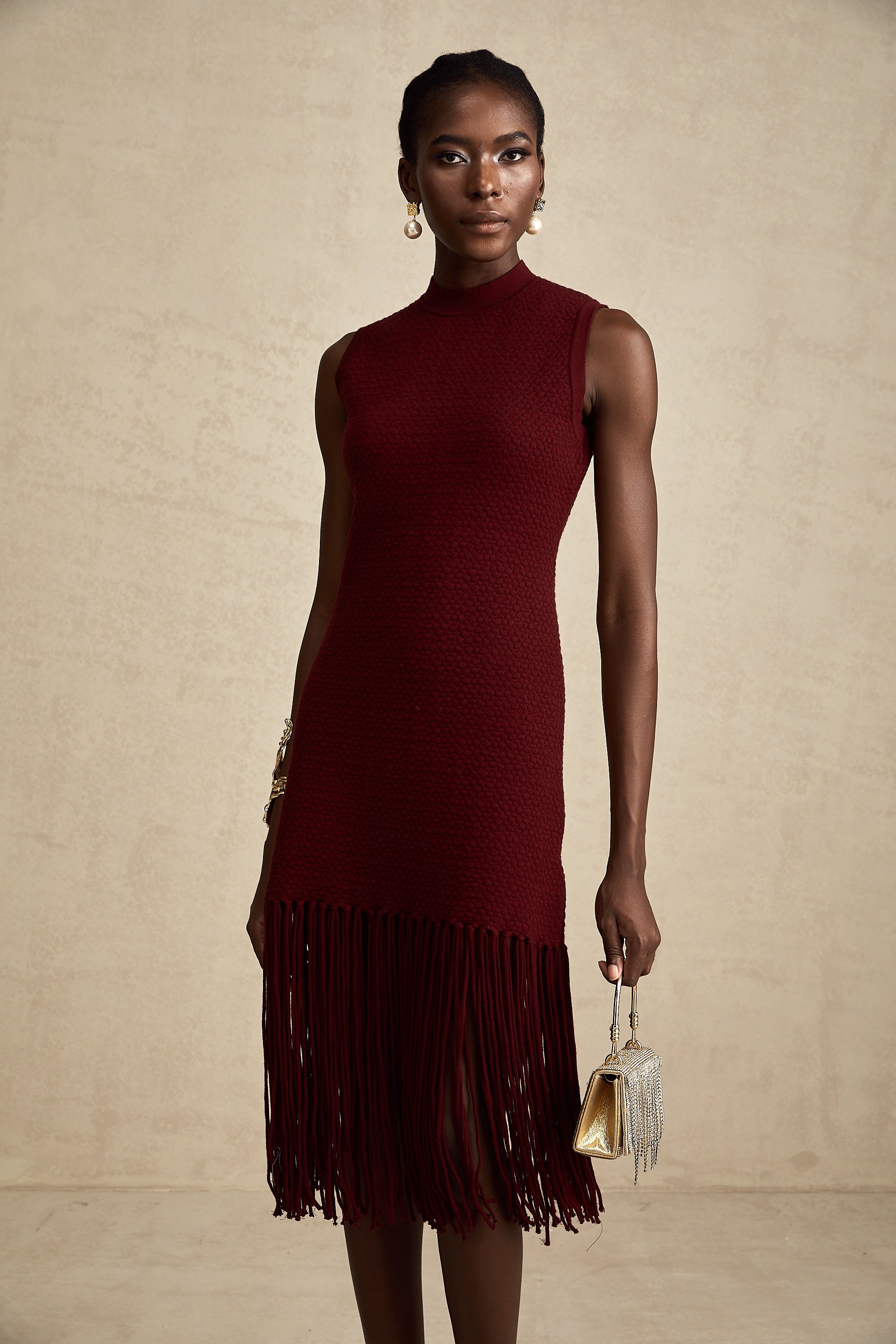 Céline red fringe-detail knitted midi dress (US Only)
