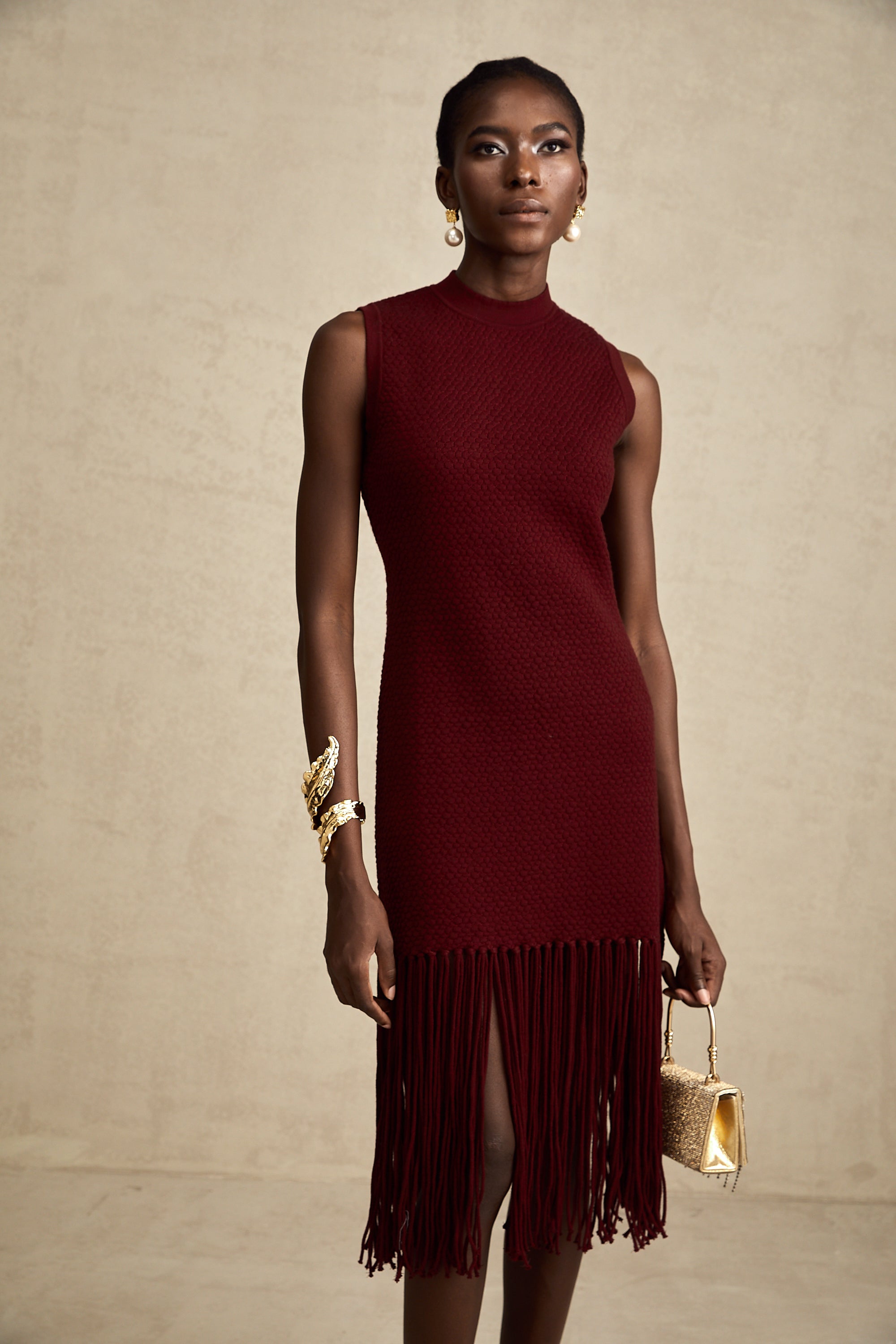 Céline red fringe-detail knitted midi dress (US Only)