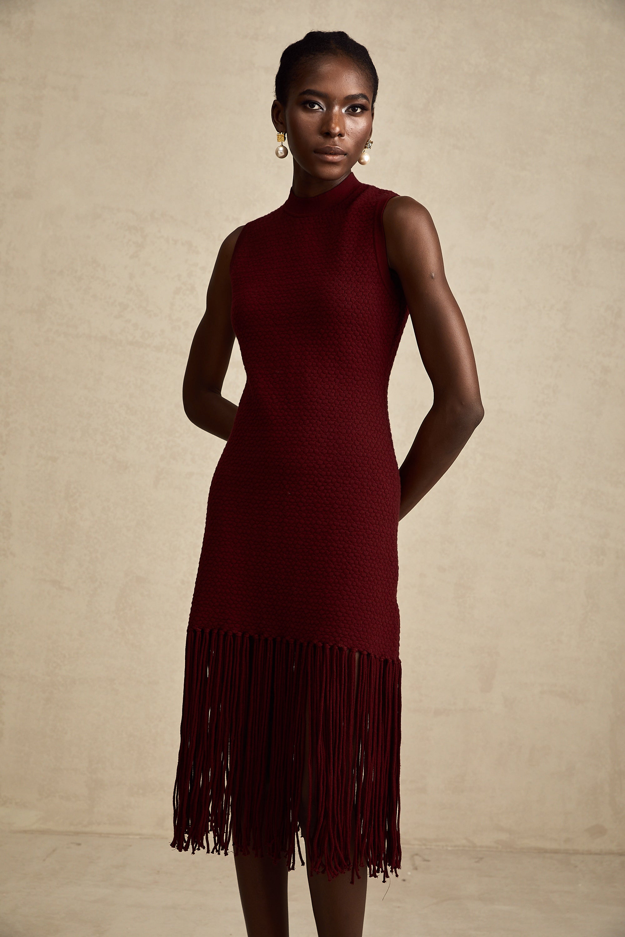 Céline red fringe-detail knitted midi dress (US Only)