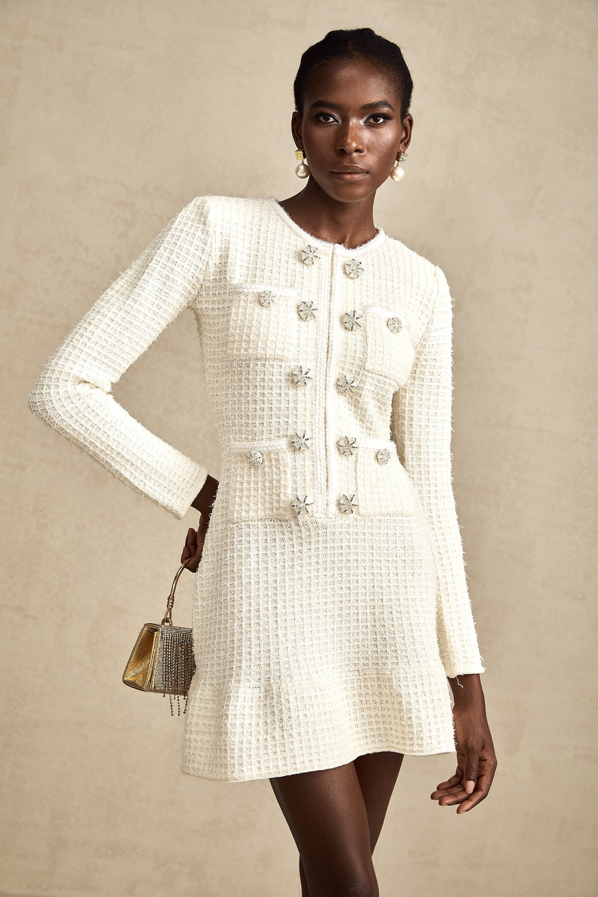 Liane white knitted flared mini dress (US Only)