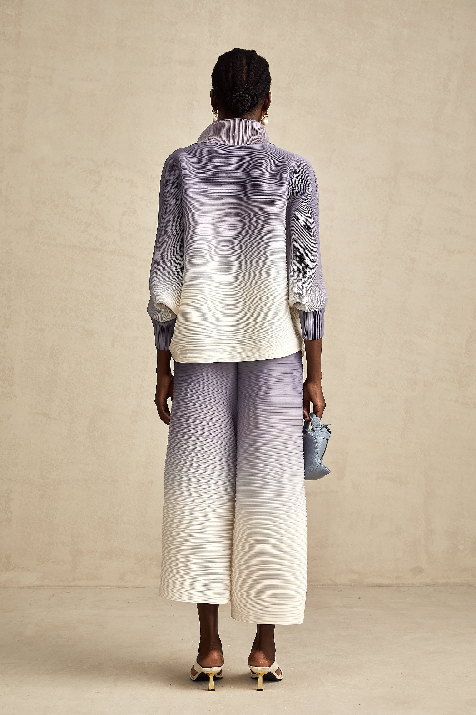 Agathe purple gradient wrinkled blouse & trousers matching set (Final Sale-US Only)