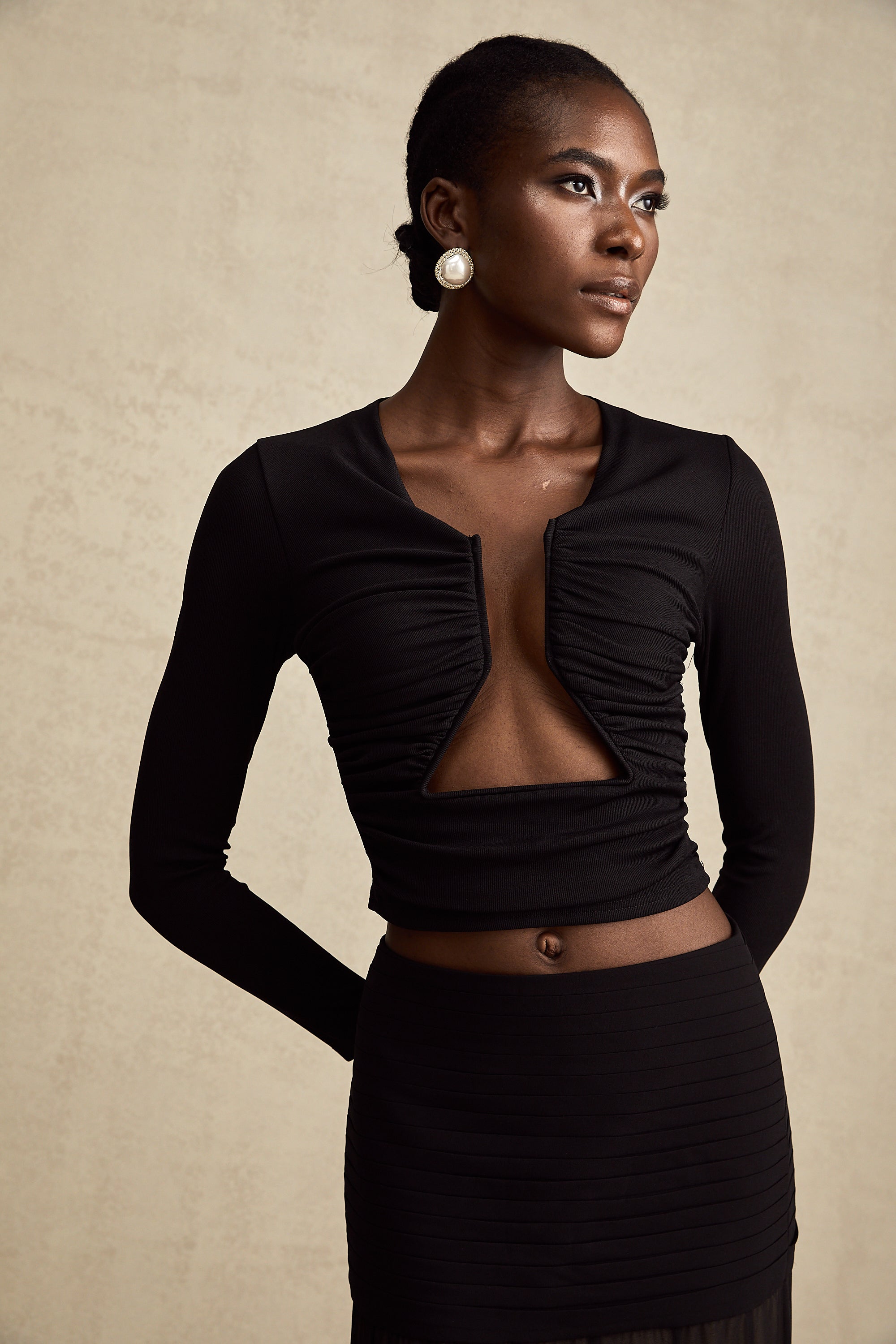 Anaïs Black Open-Front Gathered Top (Final Sale-US Only)