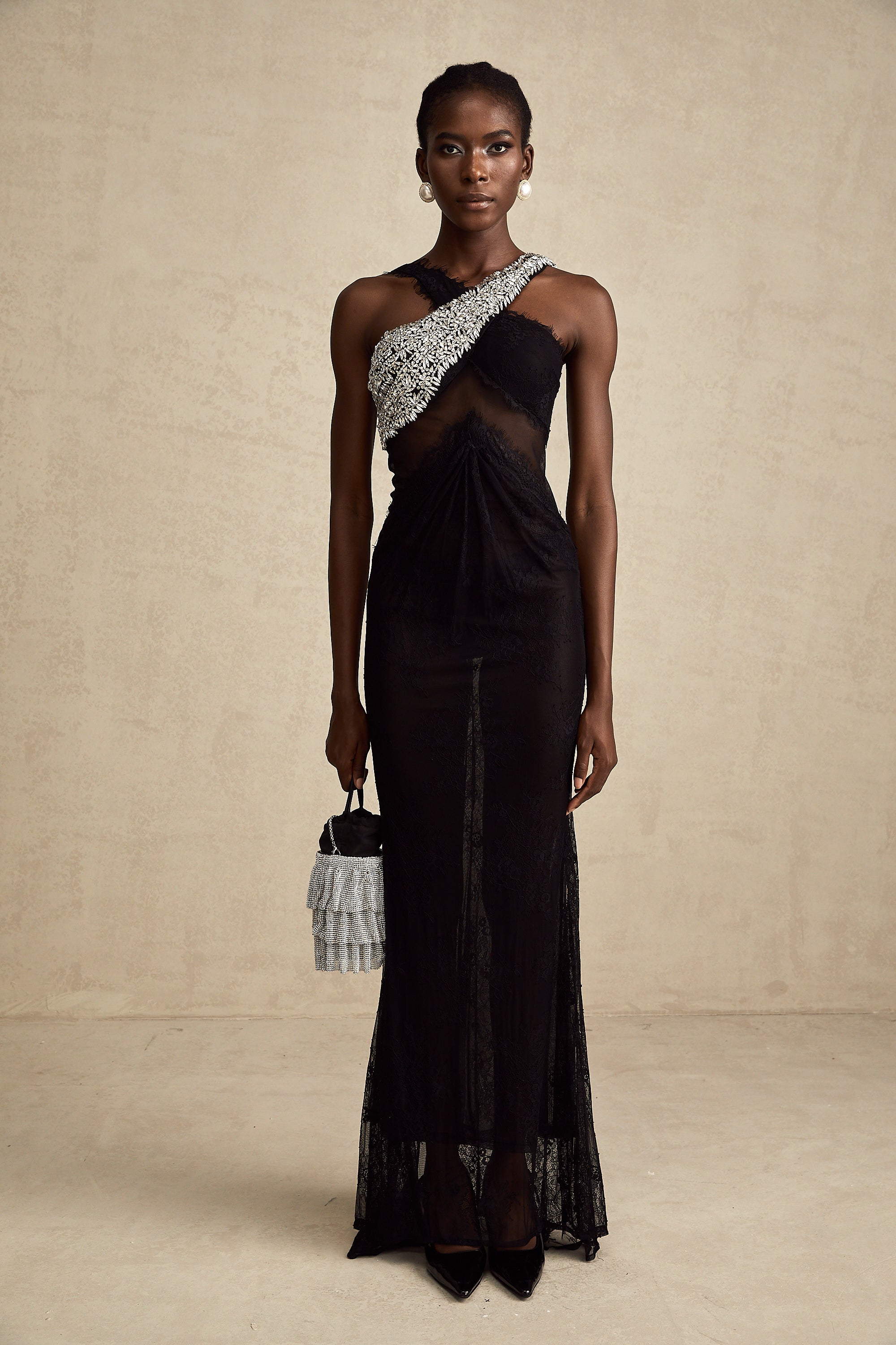 Irène black crossover crystal-embellished maxi dress (Final Sale-US Only)