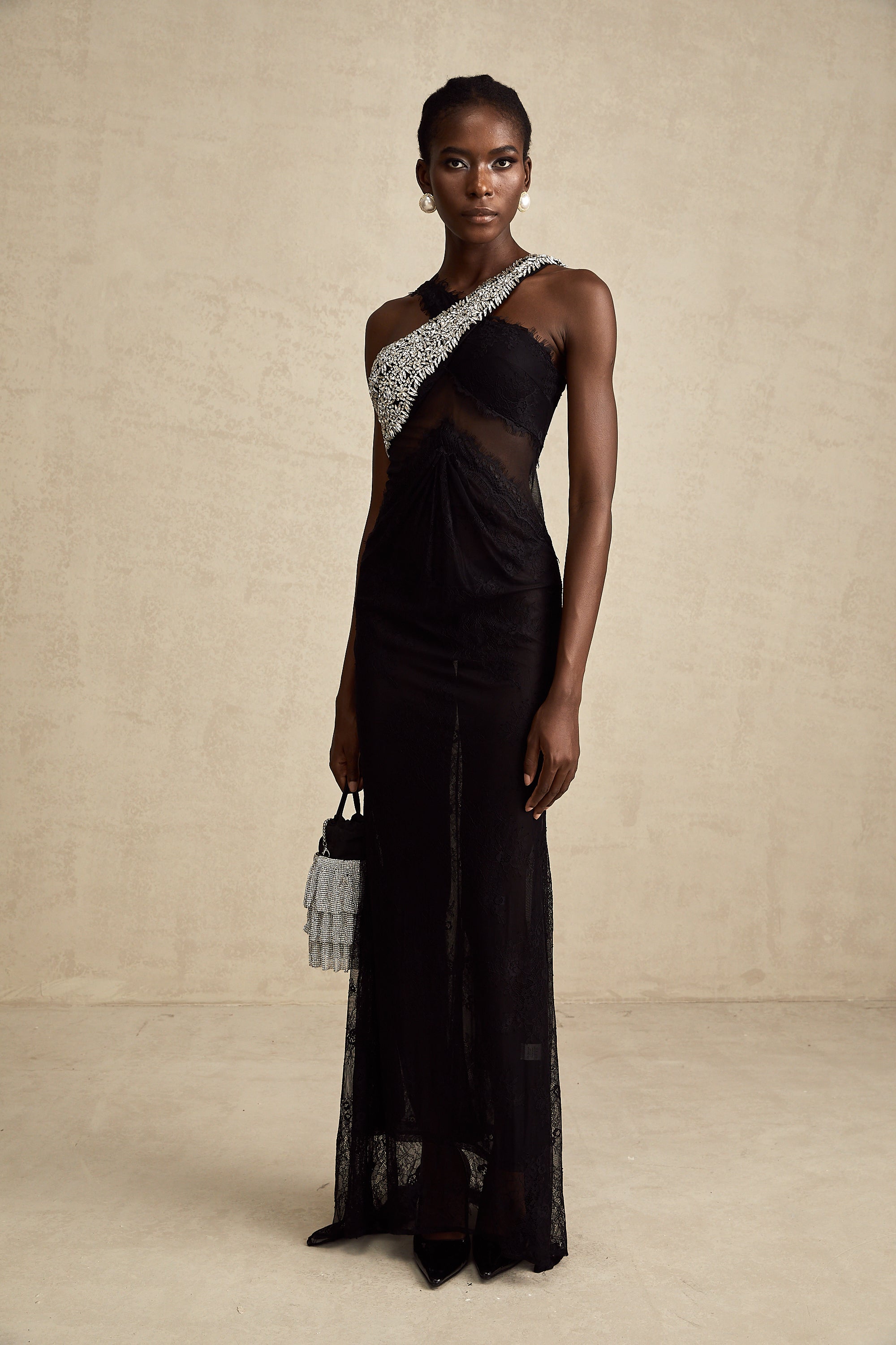 Irène black crossover crystal-embellished maxi dress (Final Sale-US Only)