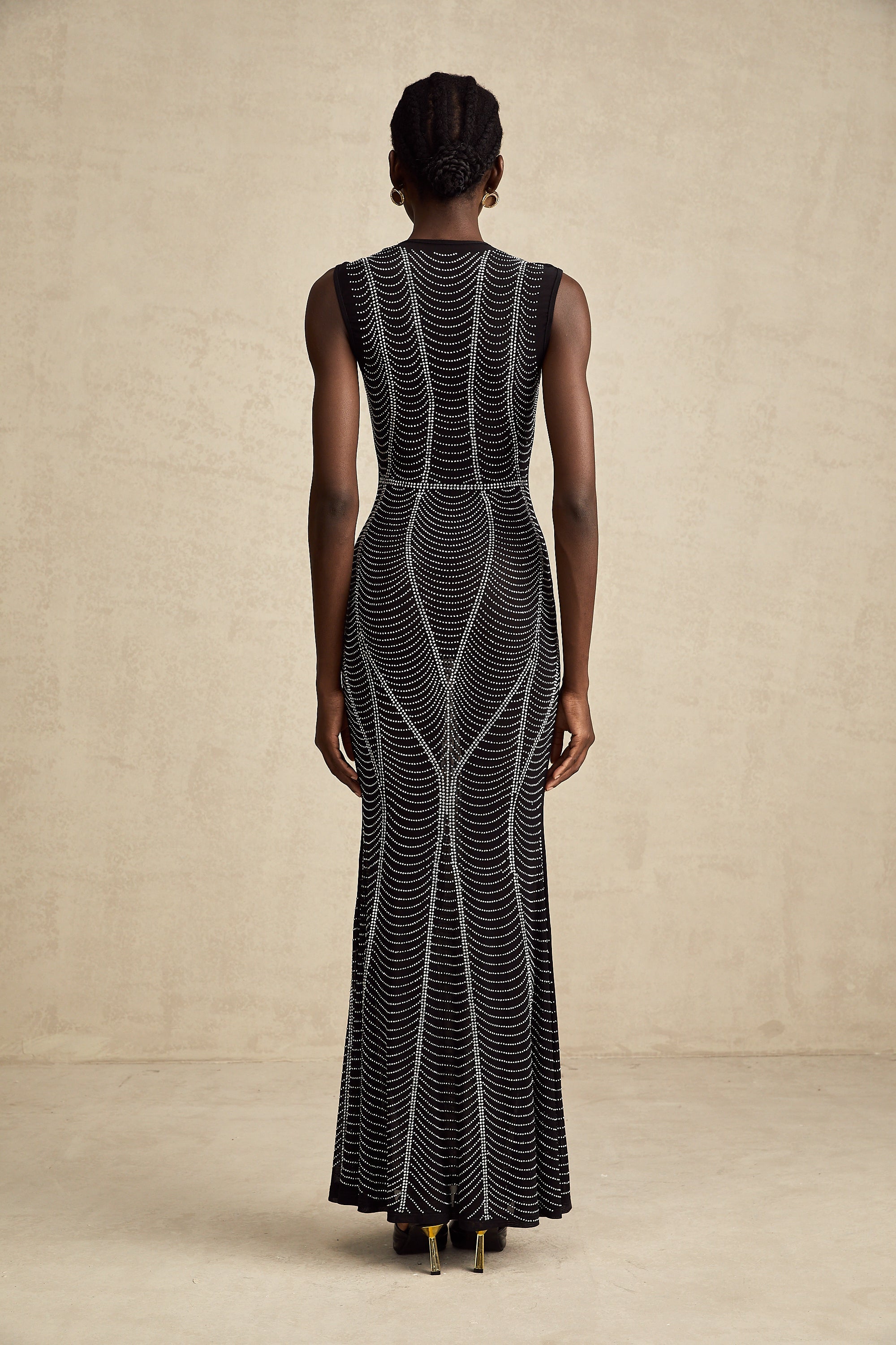 Liane black crystal-embellished semi-sheer maxi dress (US Only)