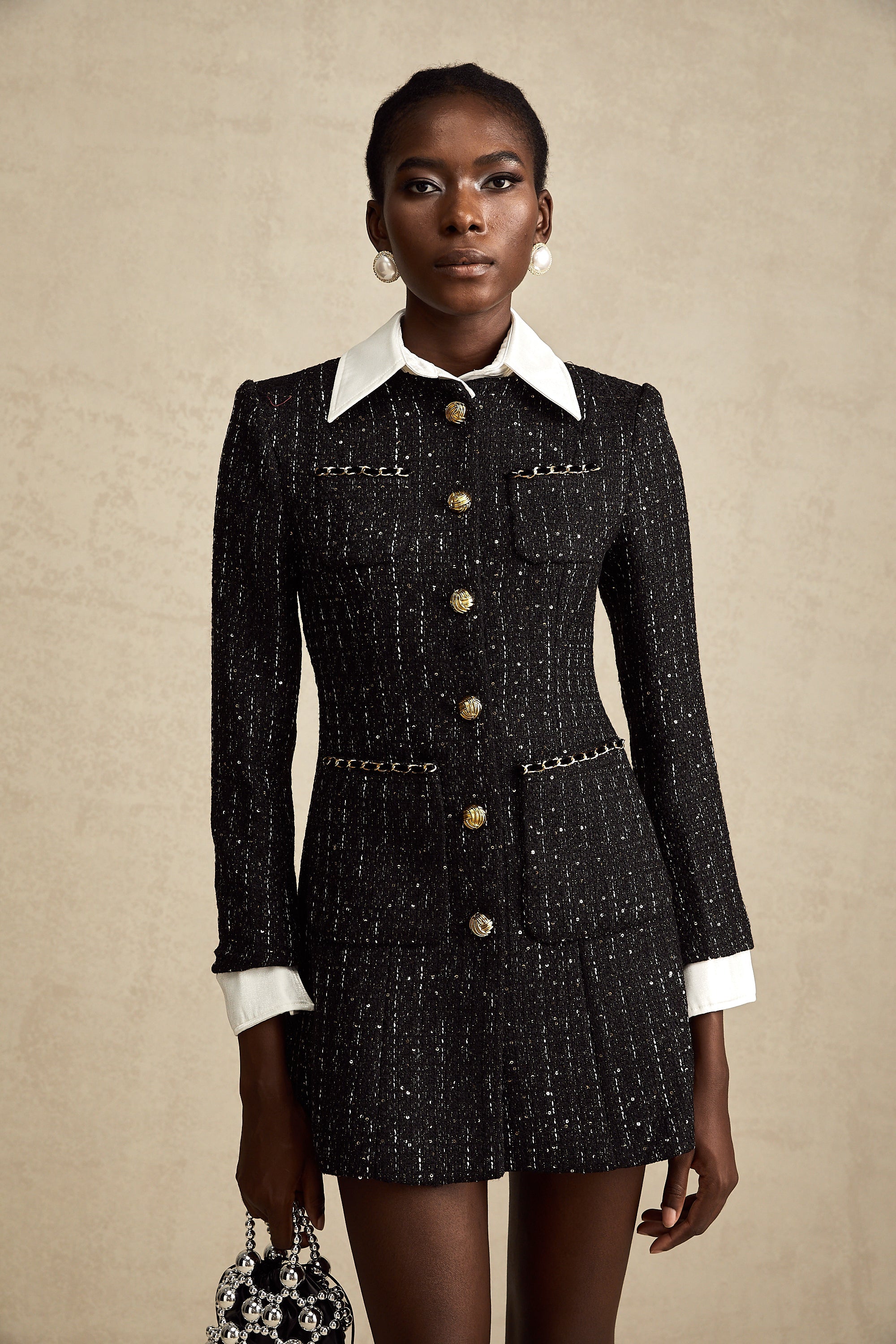 Audrey black sequin panelled tweed mini dress (Final Sale)