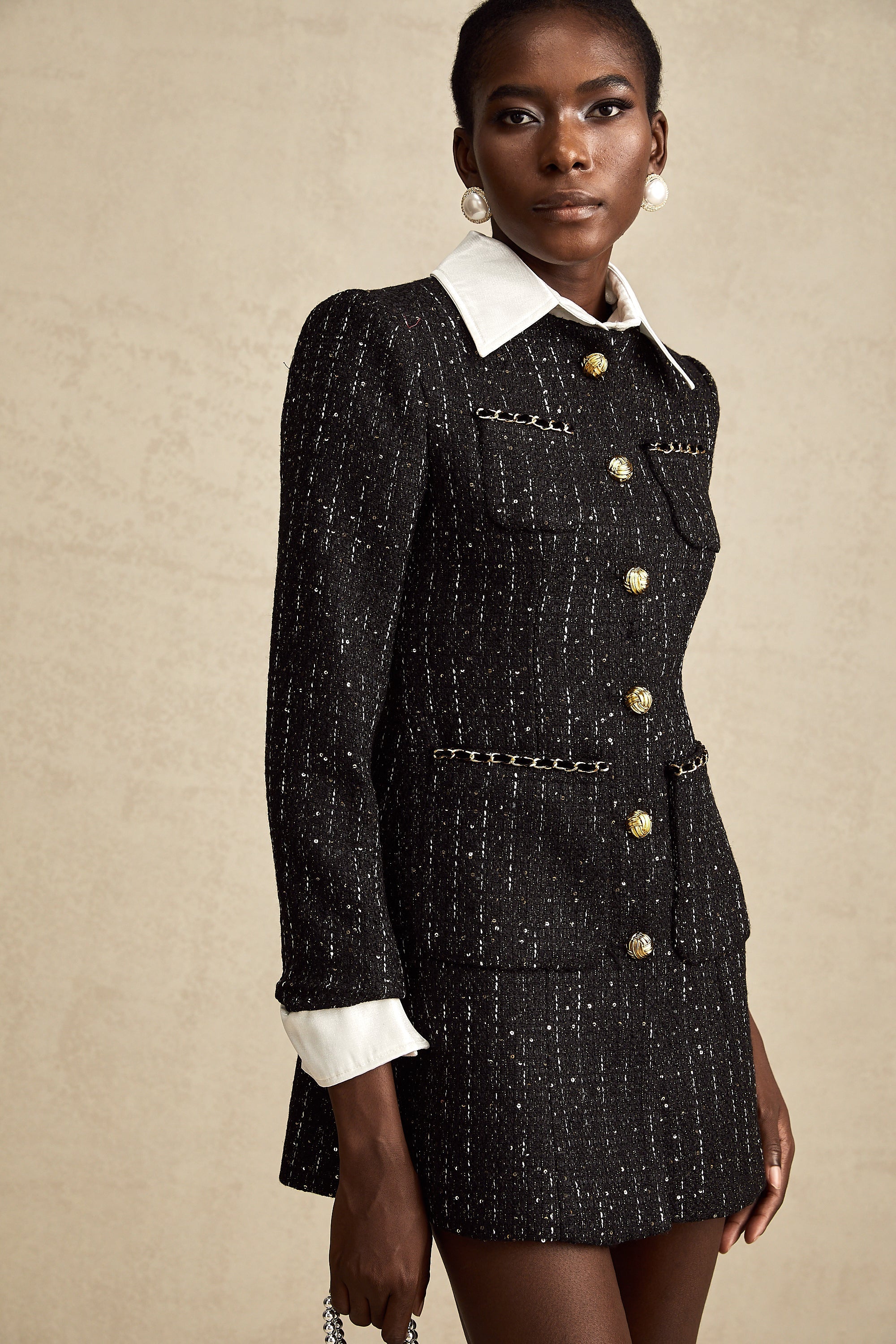 Audrey black sequin panelled tweed mini dress (Final Sale)