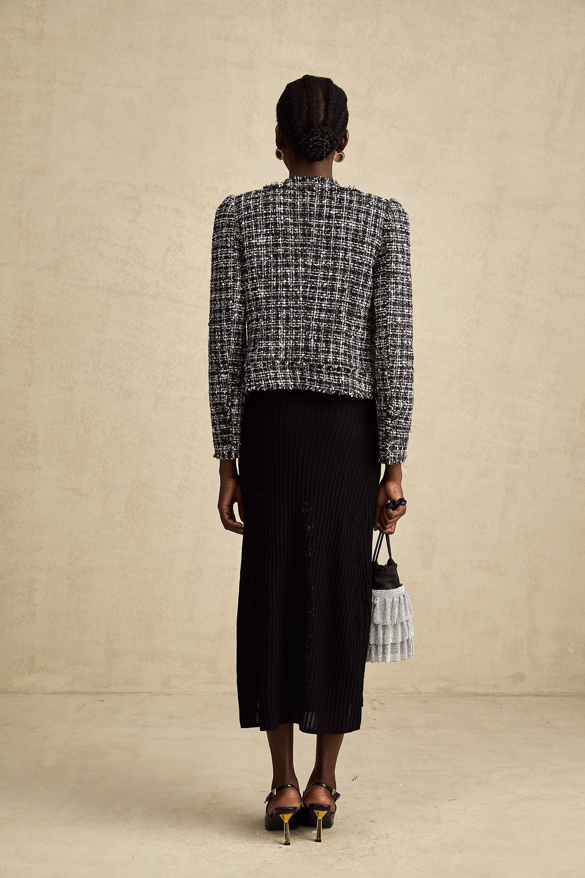 Justine black frayed-edge checked tweed jacket (US Only)